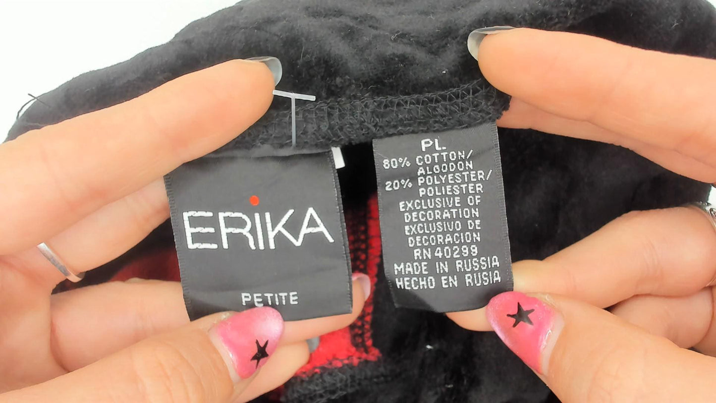 90s Erika Petite Black Velour Mock Neck Patchwork Top Red Paisley Petite Large