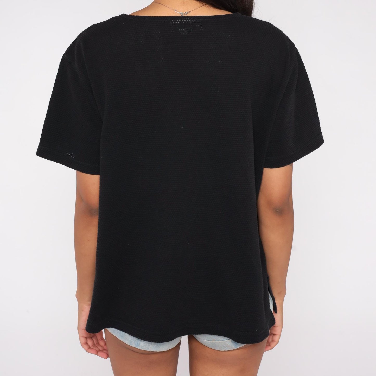 90s Black Crew Neck T-Shirt Cotton Blend Minimalist Vintage Tee Large L