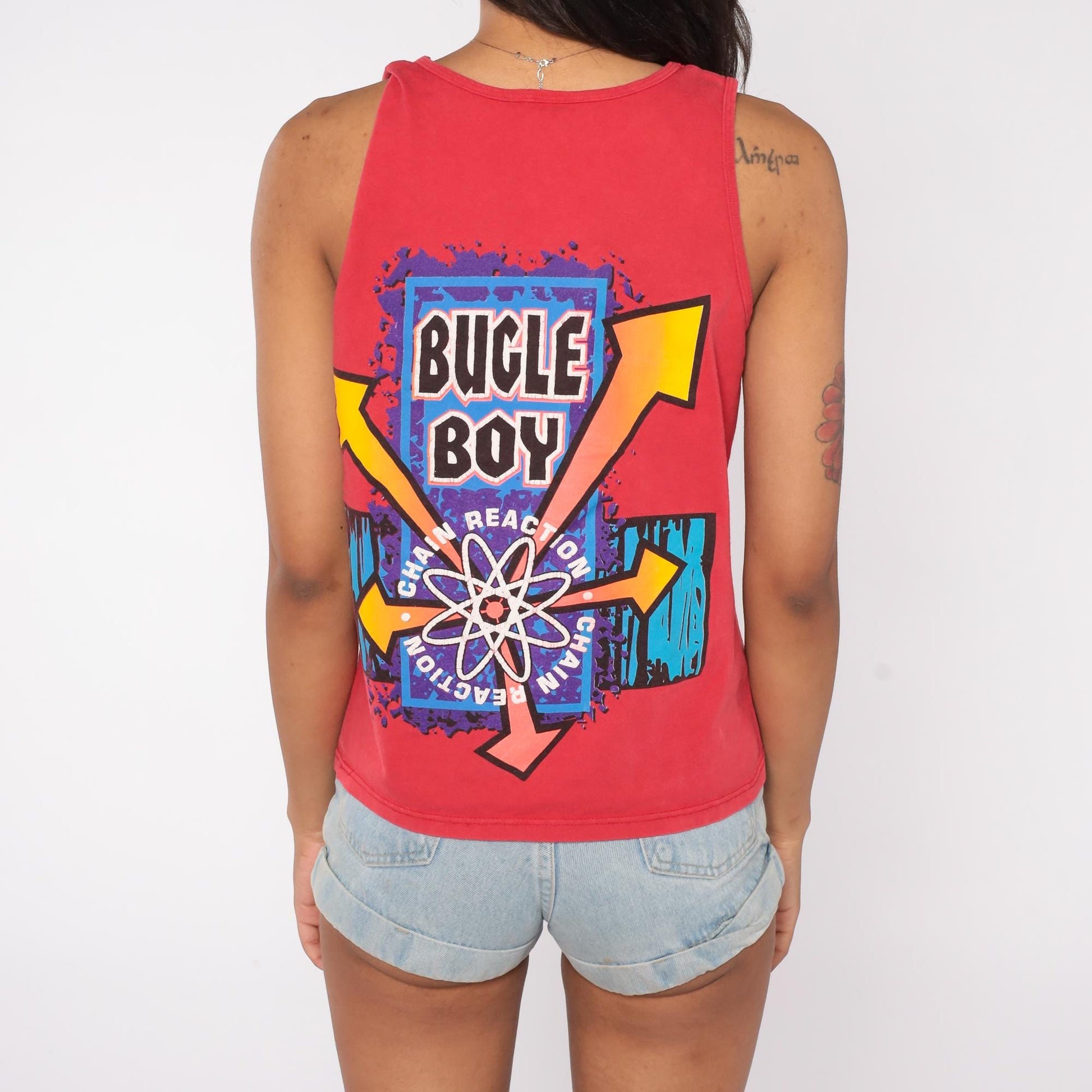 90s Bugle Boy Active Red Tank Top Chain Reaction Atom Graphic Small