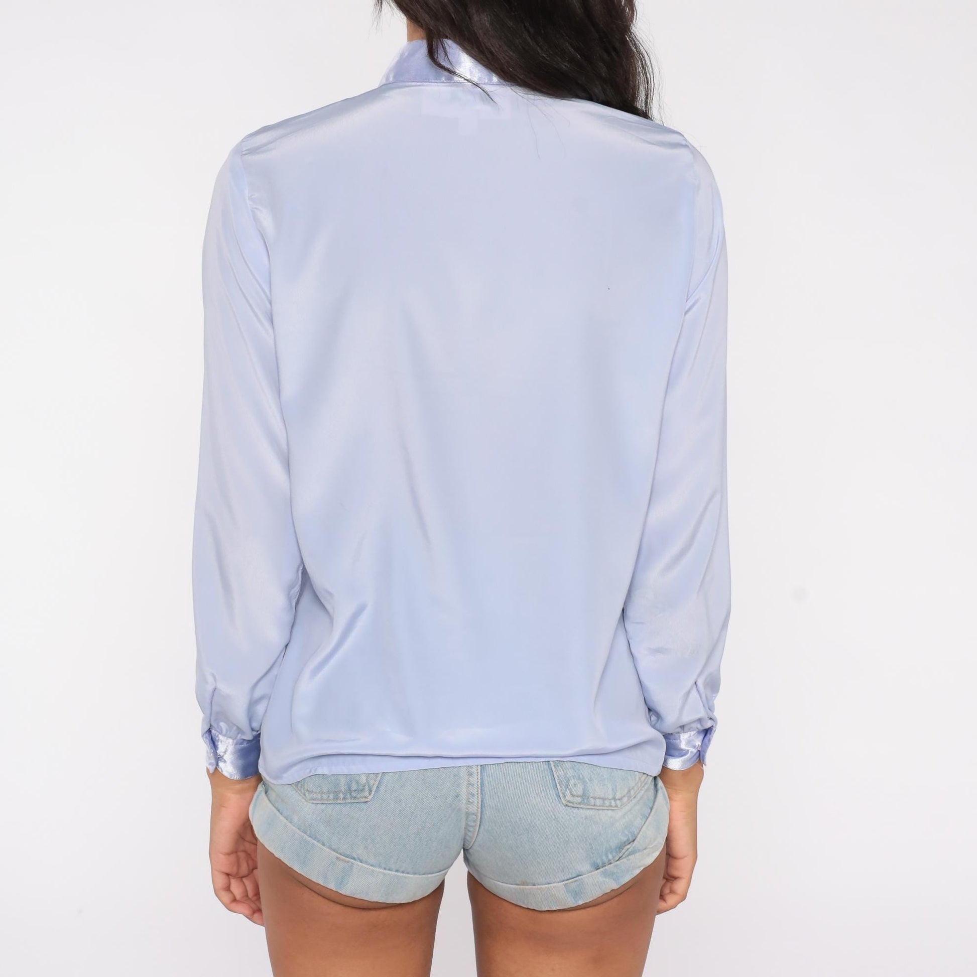 Y2K Jacklyn Smith Periwinkle Blouse Satin Panel Button Front Small