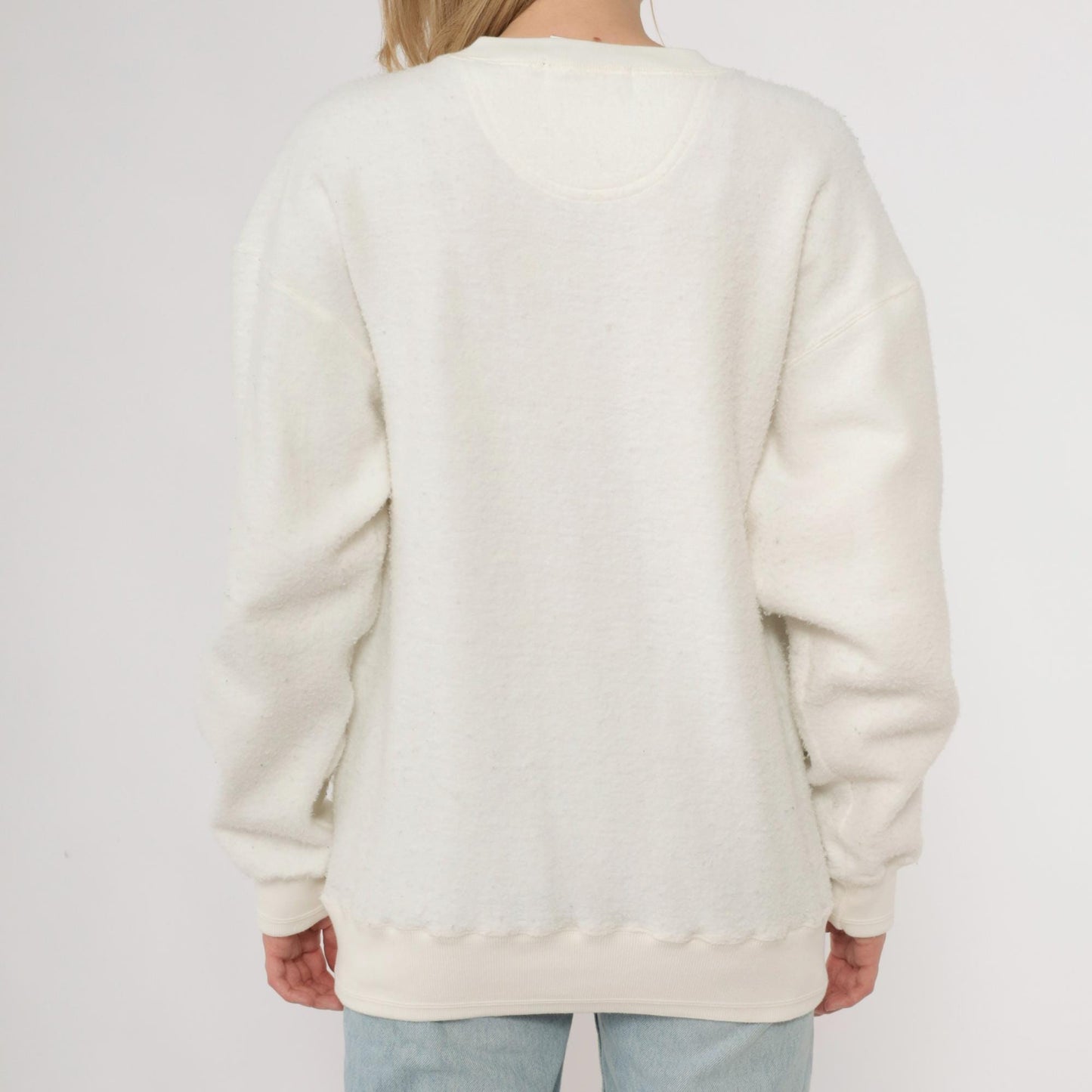 80s Claybrooke Sport White Henley Reverse Weave Cotton Sweatshirt Small S