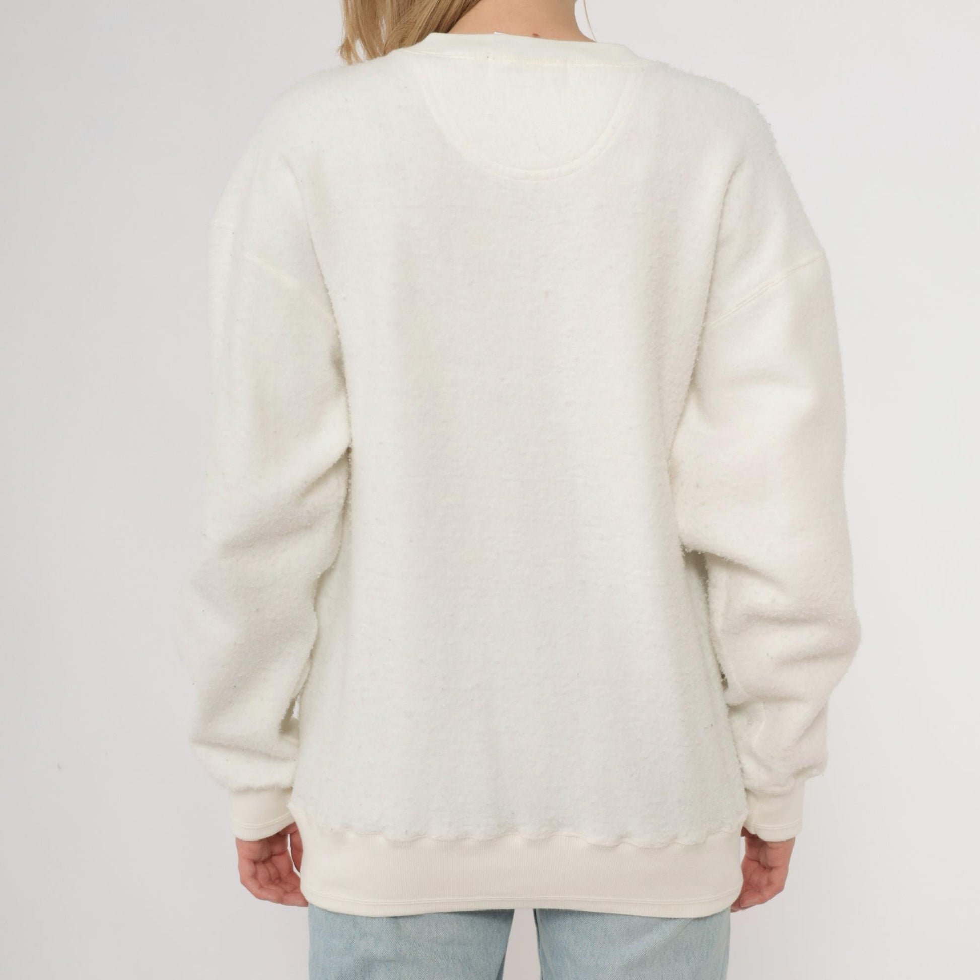 80s Claybrooke Sport White Henley Reverse Weave Cotton Sweatshirt Small S