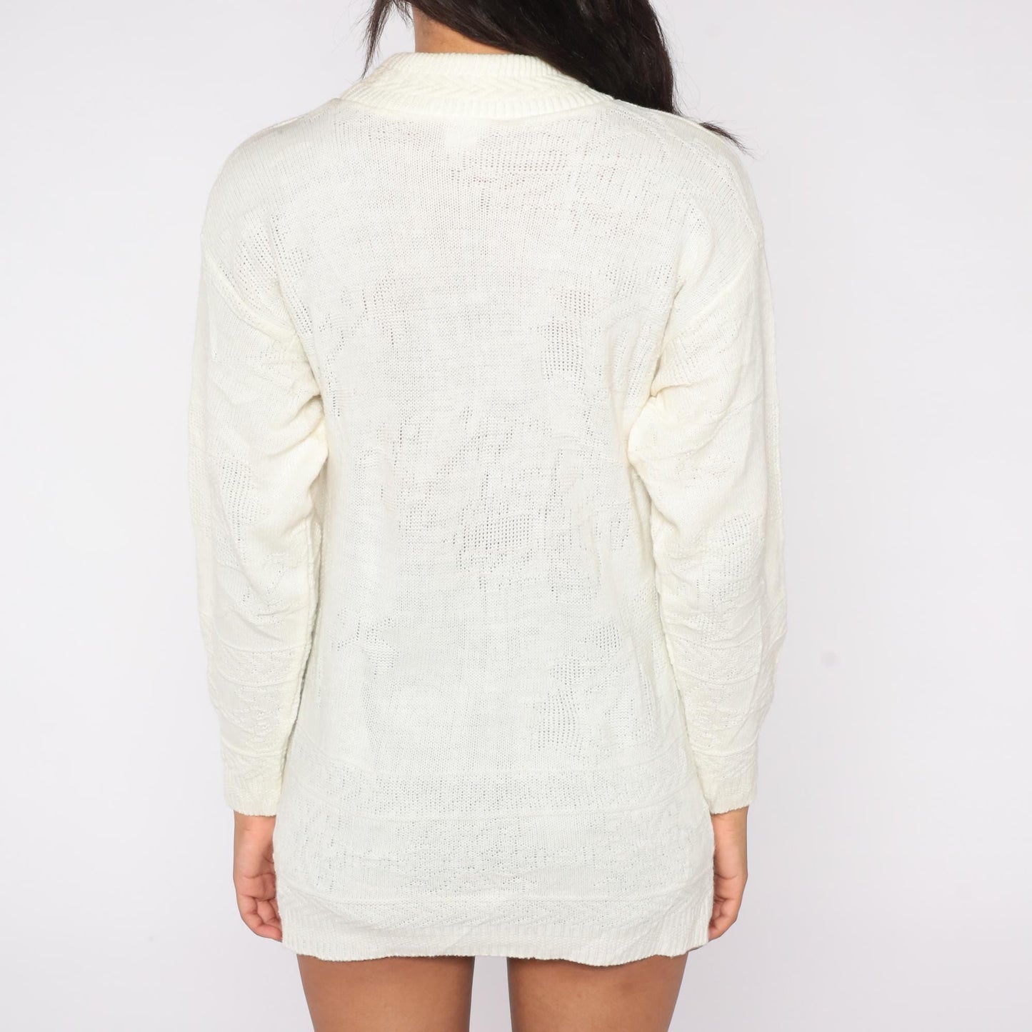 80s Village Fair Cream Mock Turtleneck Knit Sweater Small S