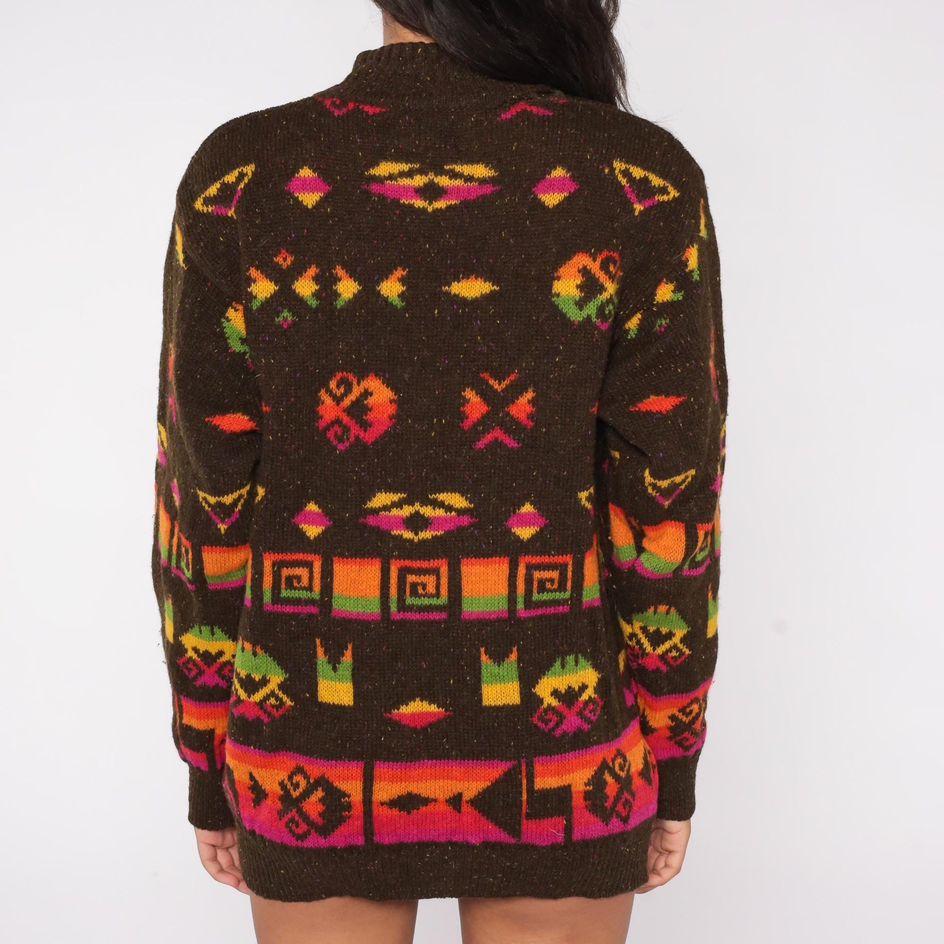 90s United Colors of Benetton Southwestern Sweater Mock Neck Wool Blend Medium M