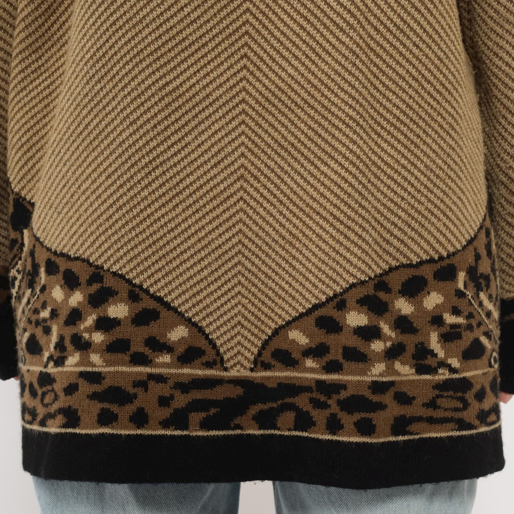 80s Romaye Leopard Cardigan Tan Striped Wool Blend Small S