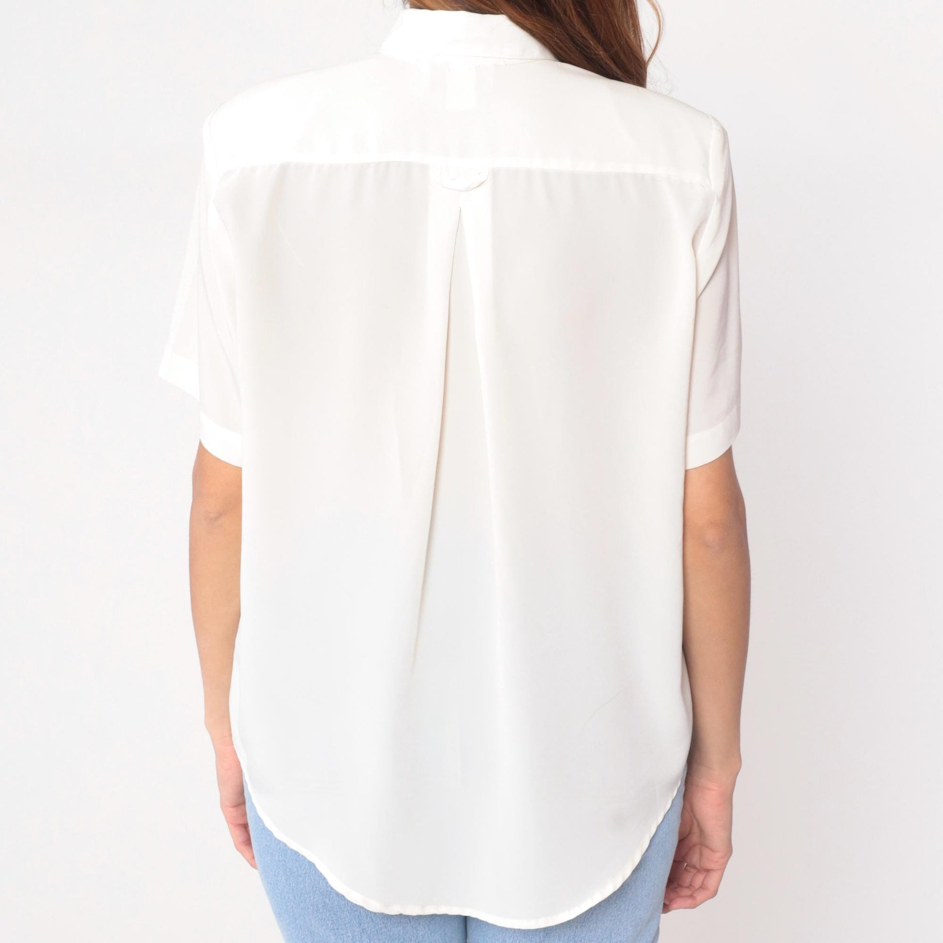 90s Heritage Road White Shirt Short Sleeve Pointed Collar Chest Pocket Medium