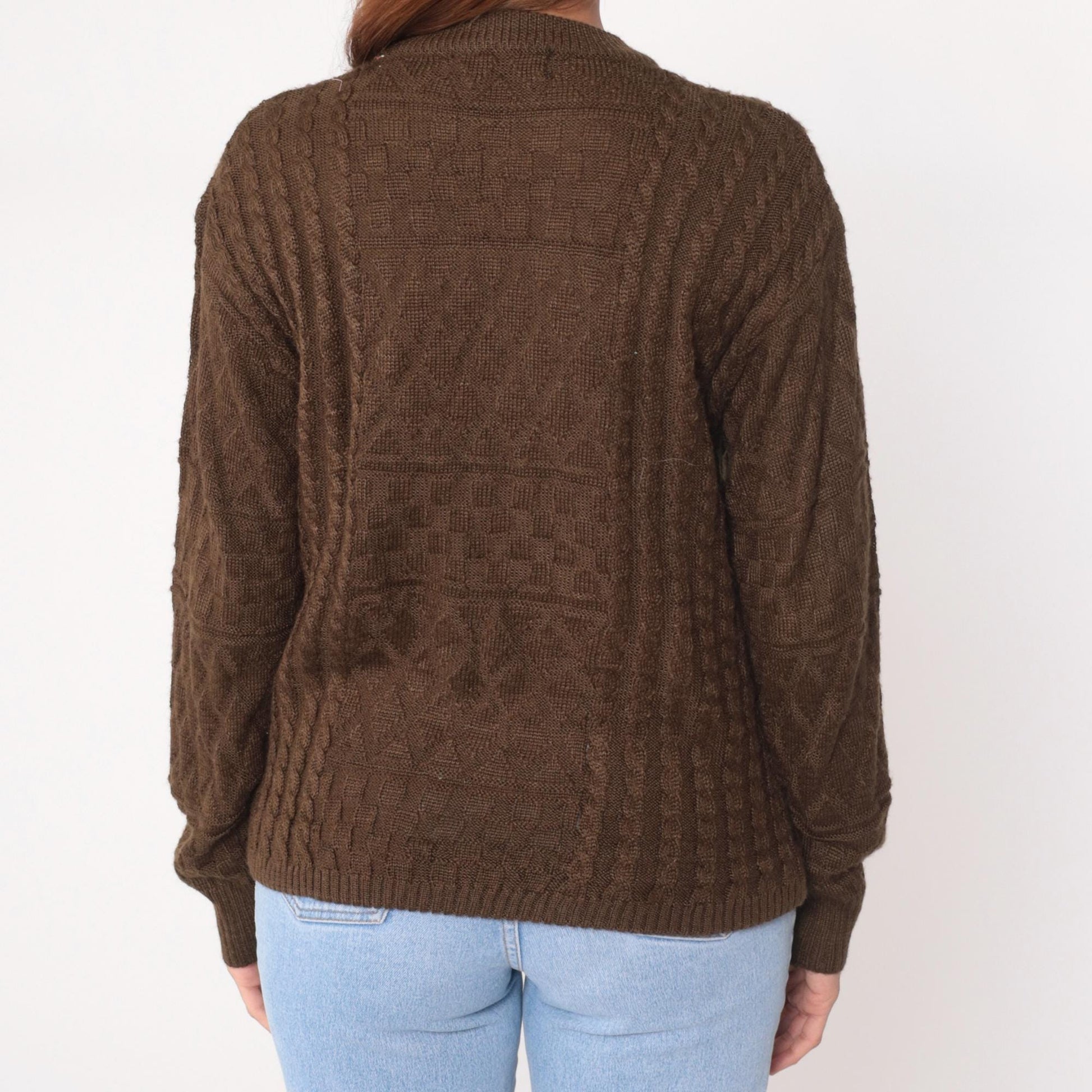 90s Wei Wah Brown Cable Knit Crewneck Pullover Sweater Large L