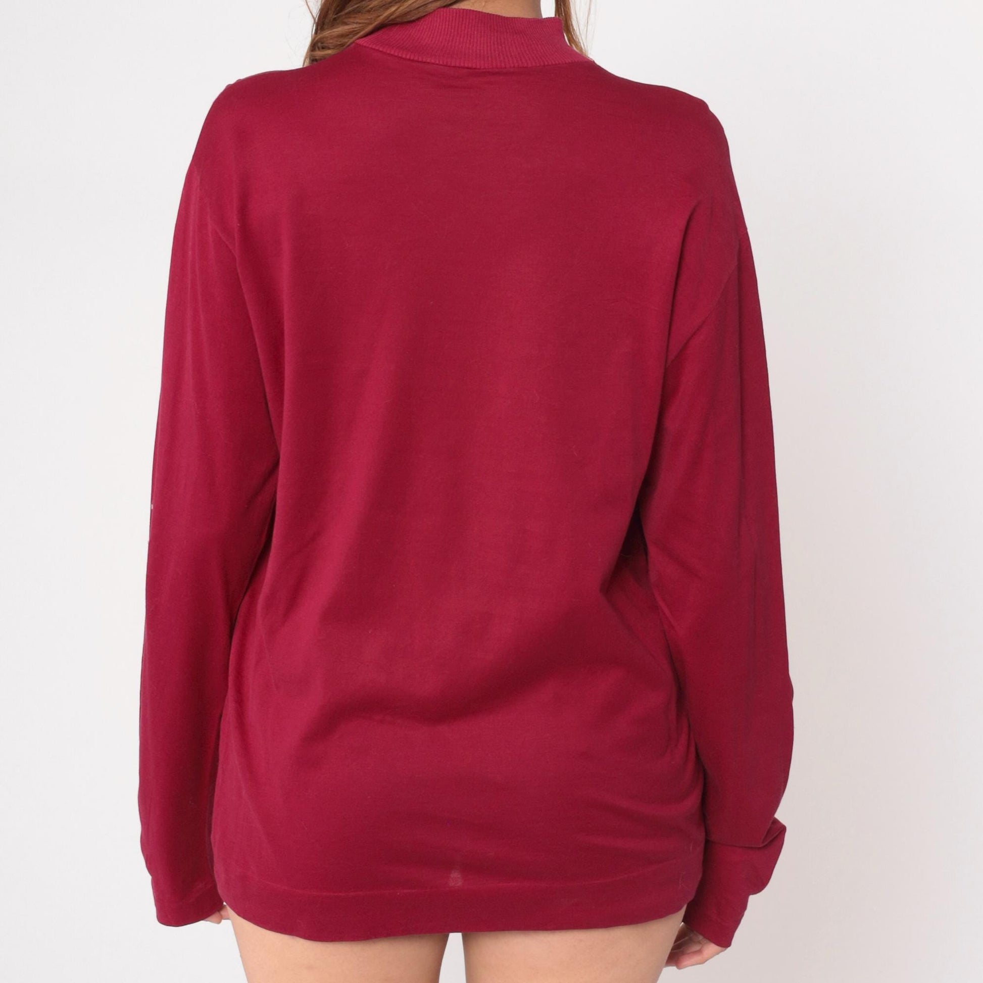 70s Burgundy Mock Neck Pullover Long Sleeve Knit Top Large L