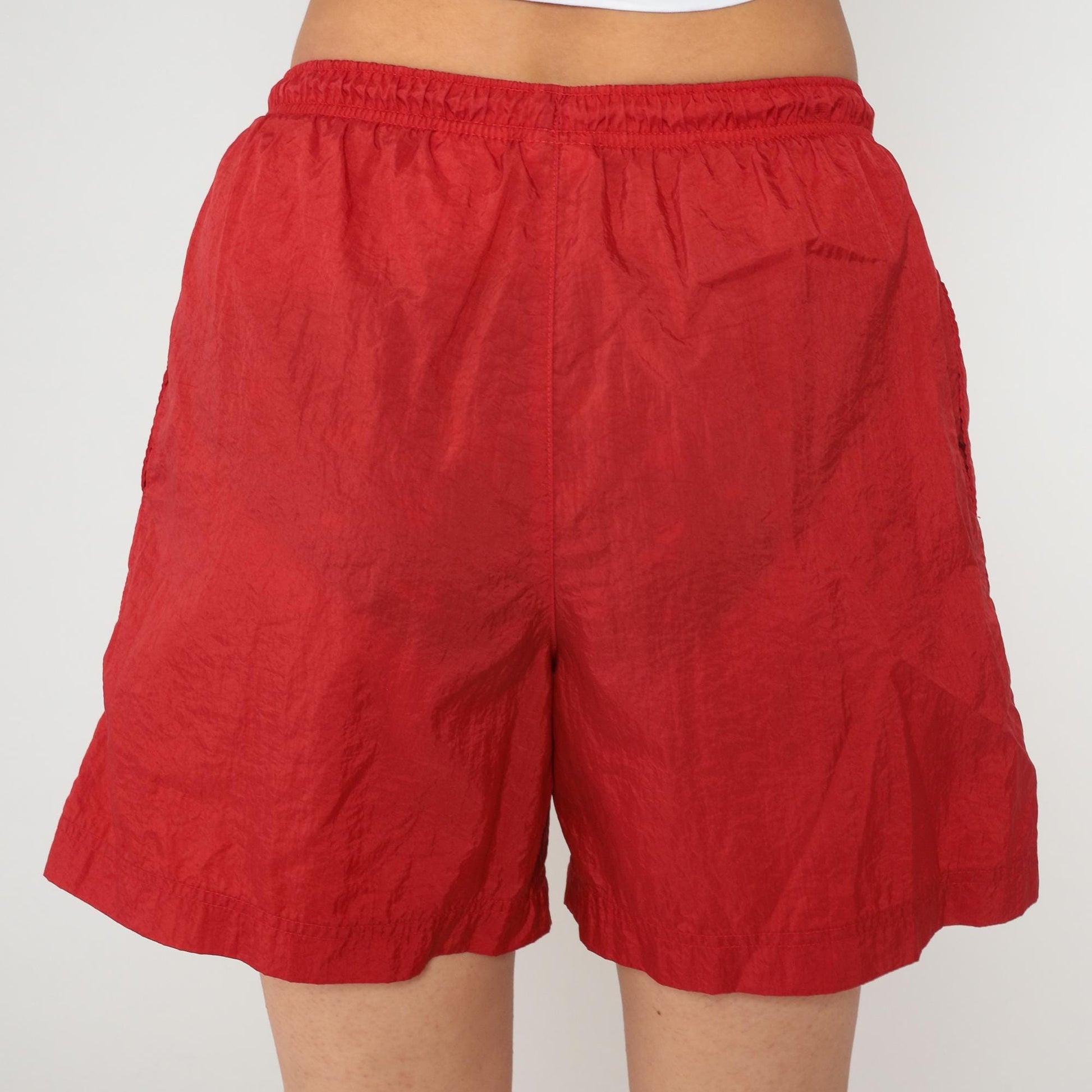 90s Nike Red Athletic Shorts Elastic Waist Swoosh Small S