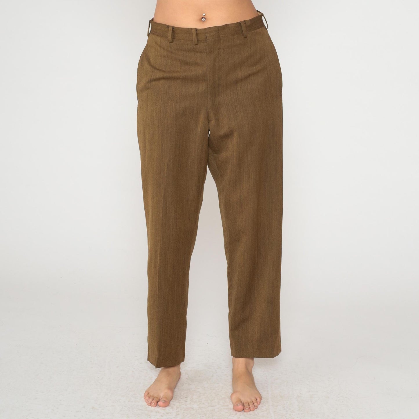 60s Brown High-Waist Straight-Leg Trousers Flat Front Tailored Medium