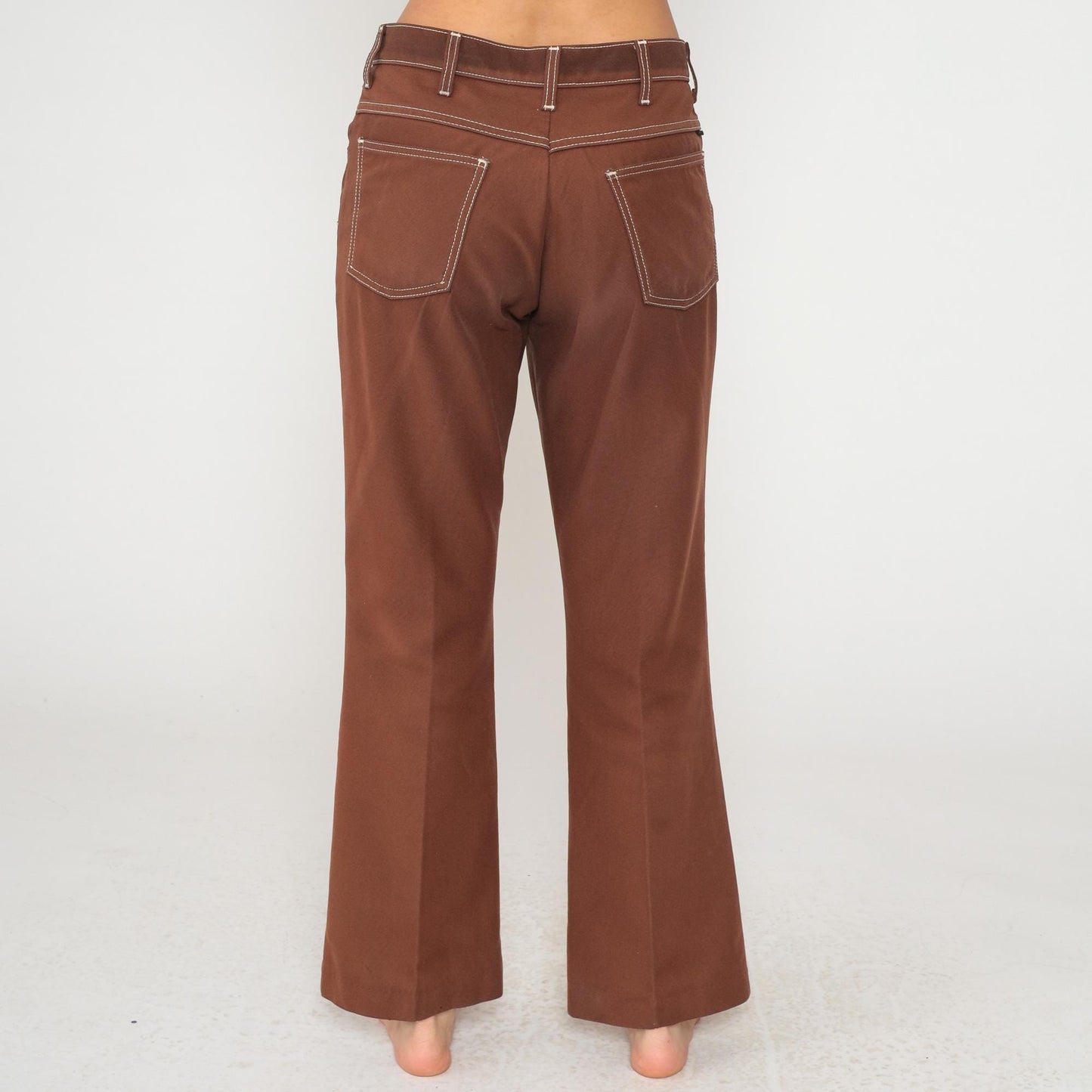 70s Farah Brown Flare Pants White Contrast Stitching Low Rise Medium