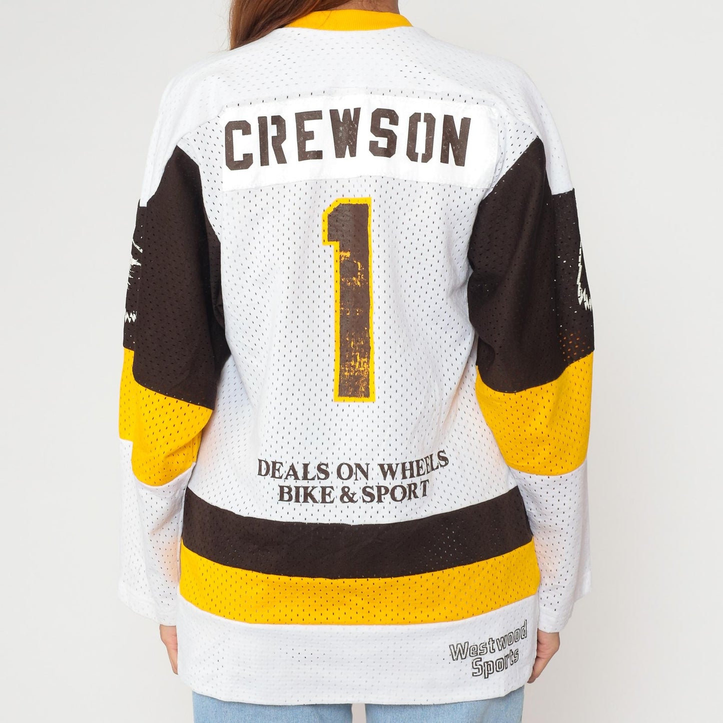 80s Westwood Sports Hockey Jersey Eagle Logo Colorblock White Medium M