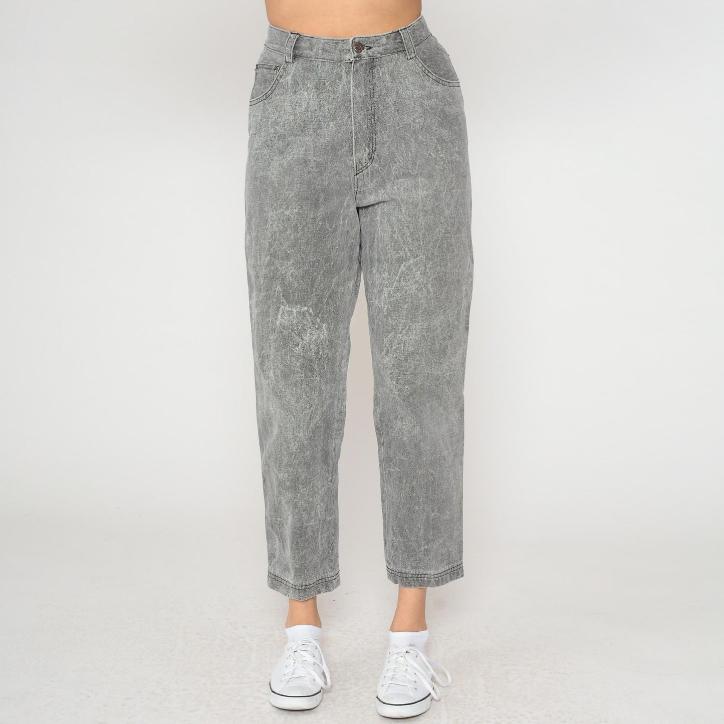 90s Peter Kelly Lee High Waisted Jeans Grey Acid Wash Cropped Ankle 31