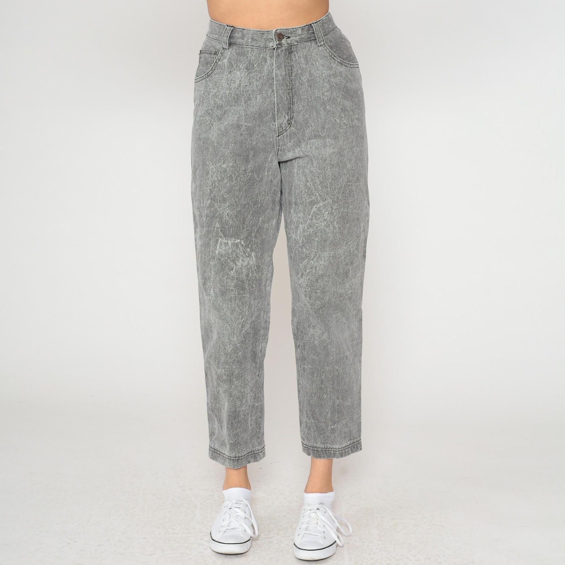 90s Peter Kelly Lee High Waisted Jeans Grey Acid Wash Cropped Ankle 31