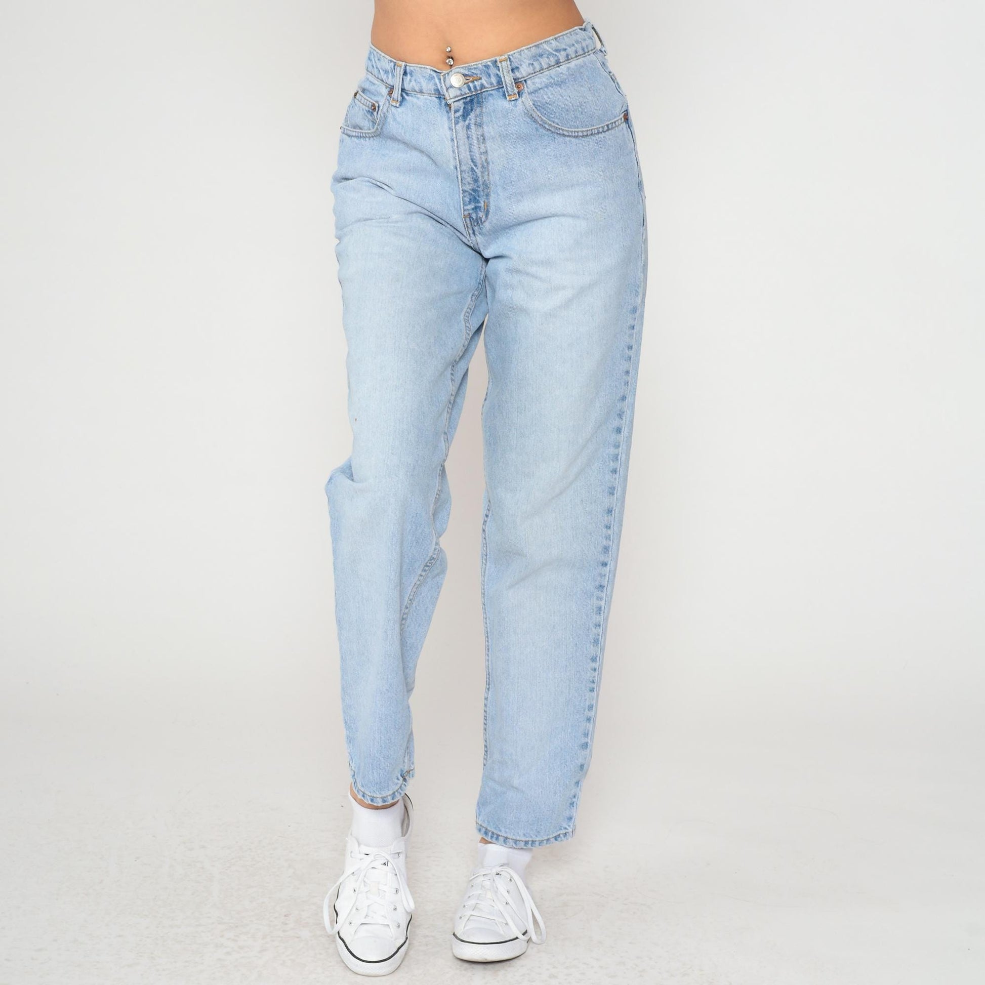 90s Ellemenno Light Wash High-Waisted Straight Leg Jeans Medium
