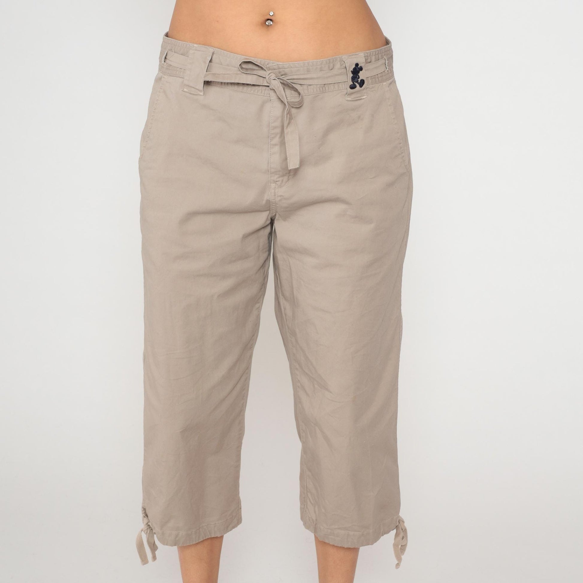 Y2K Mickey Mouse Disney World Cargo Capri Pants Beige Cotton Large L