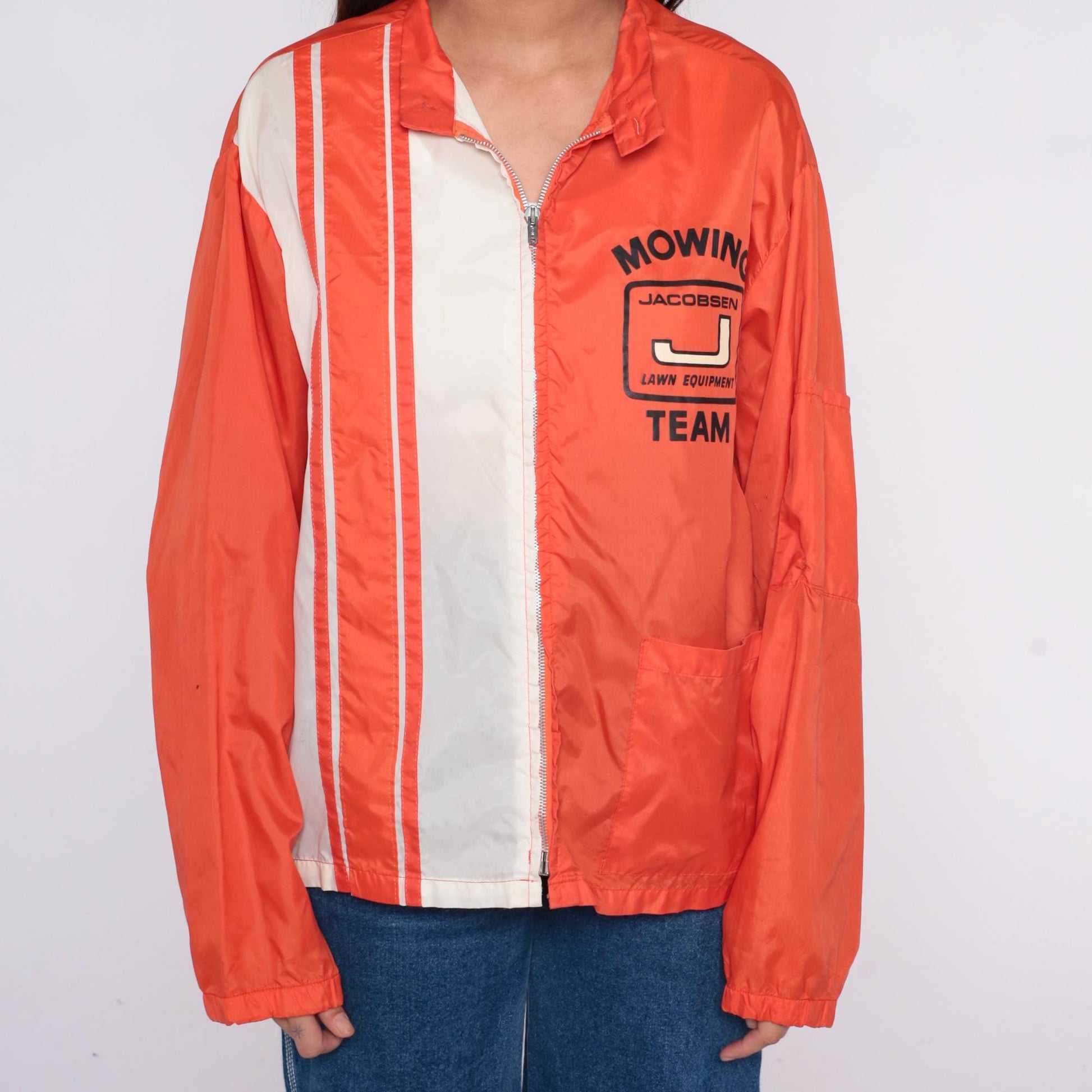 70s Swingster Orange Windbreaker Jacket Racing Stripes Medium