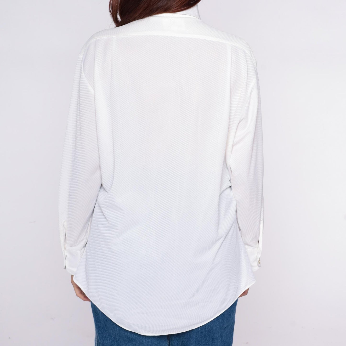 70s Montgomery Ward White Button-Up Shirt Diagonal Ribbed Long Sleeve Large