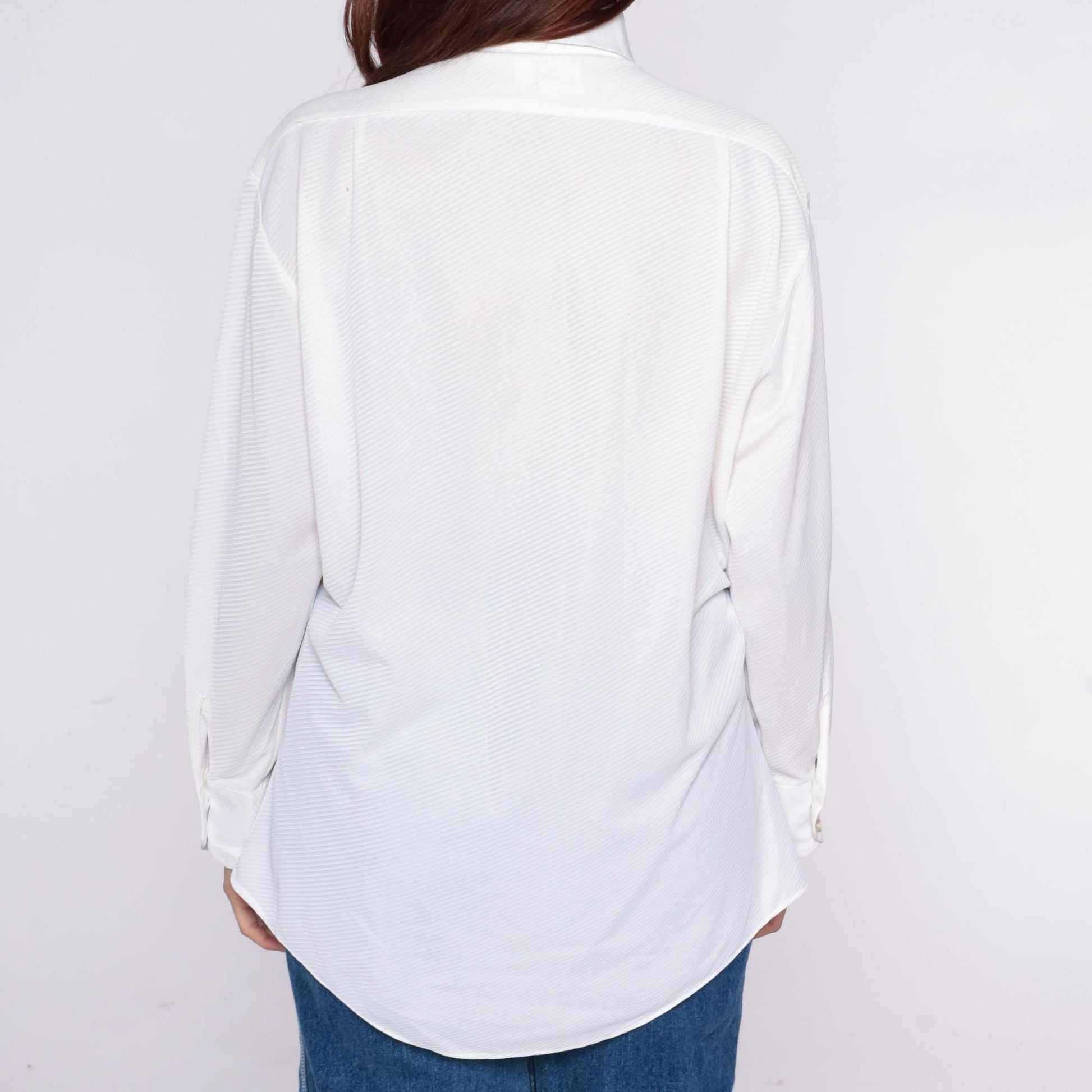 70s Montgomery Ward White Button-Up Shirt Diagonal Ribbed Long Sleeve Large