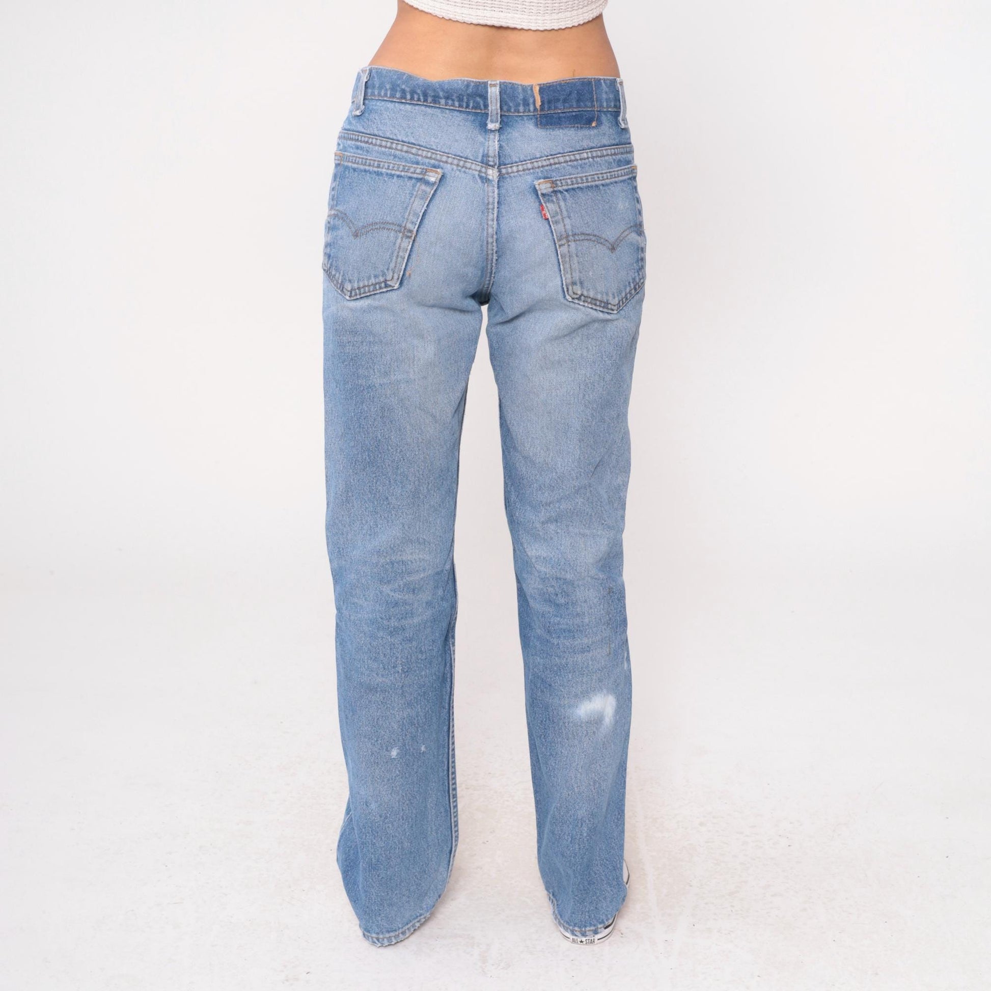 90s Levi's Light Wash Straight Leg Jeans Distressed Denim Size 32