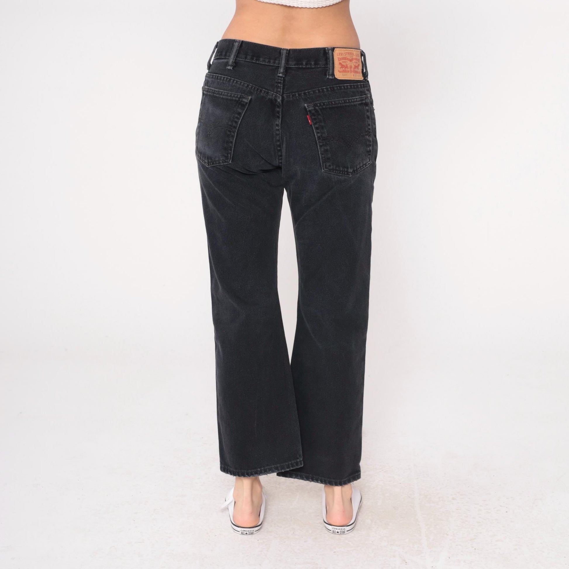 Y2K Levi's 517 Black Denim Jeans Straight Leg Distressed Raw Hem Medium M