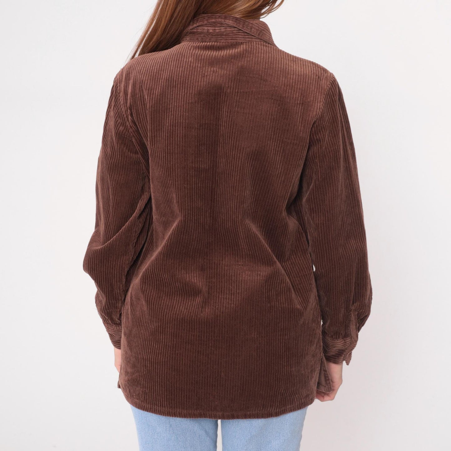Y2K Brown Corduroy Button-Up Shirt Blair Pointed Collar Long Sleeve Medium