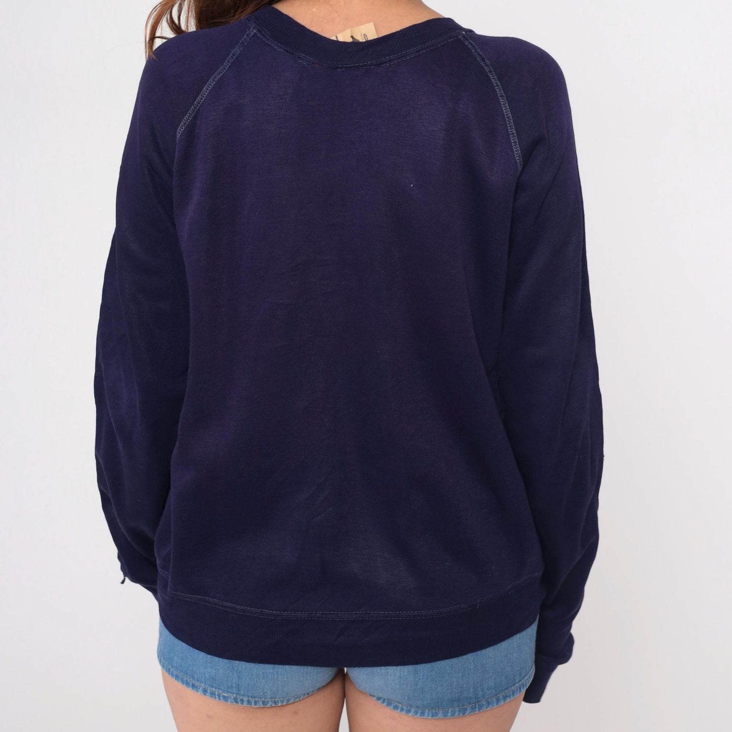 80s Navy Blue Raglan Sweatshirt Crewneck Contrast Topstitching Medium M
