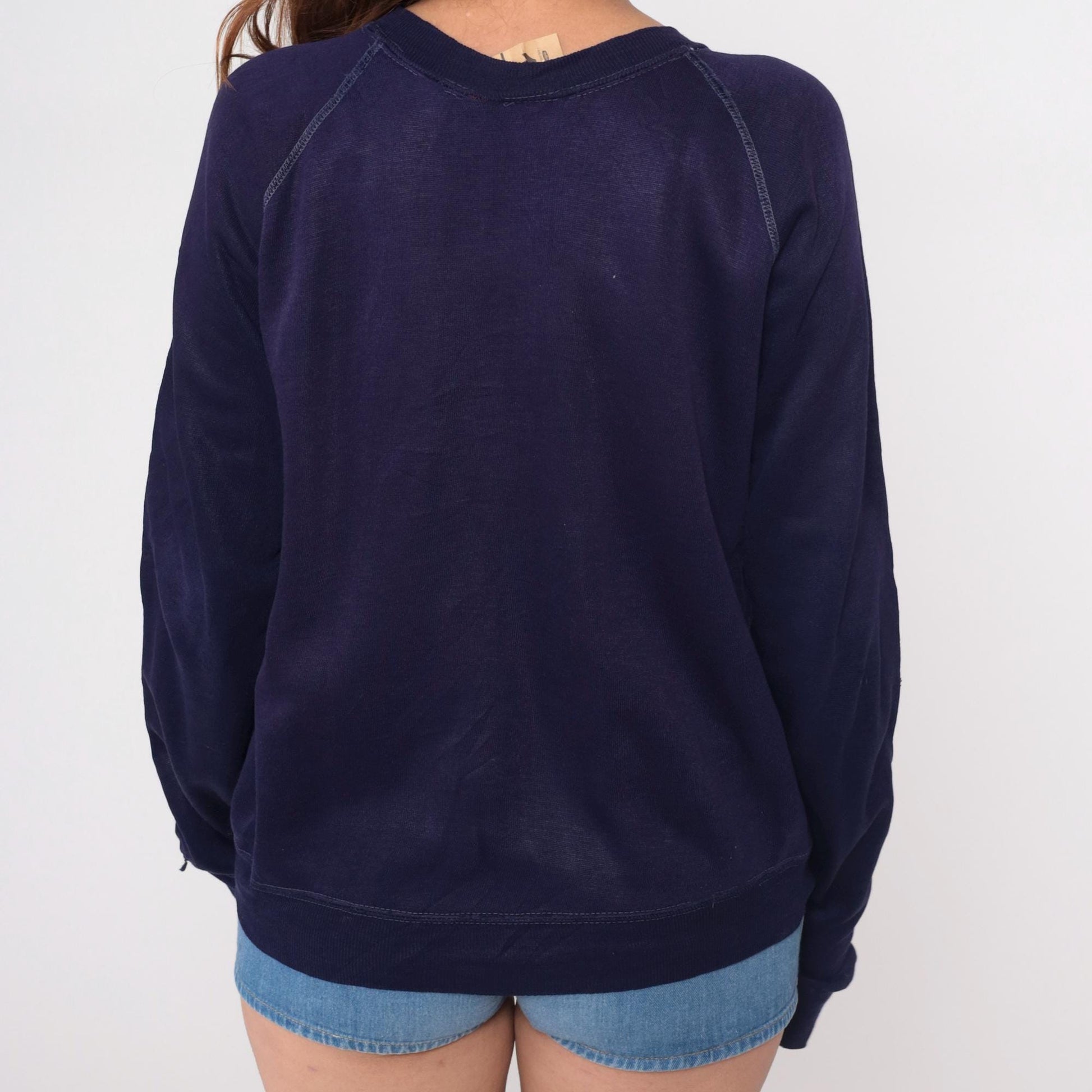 80s Navy Blue Raglan Sweatshirt Crewneck Contrast Topstitching Medium M