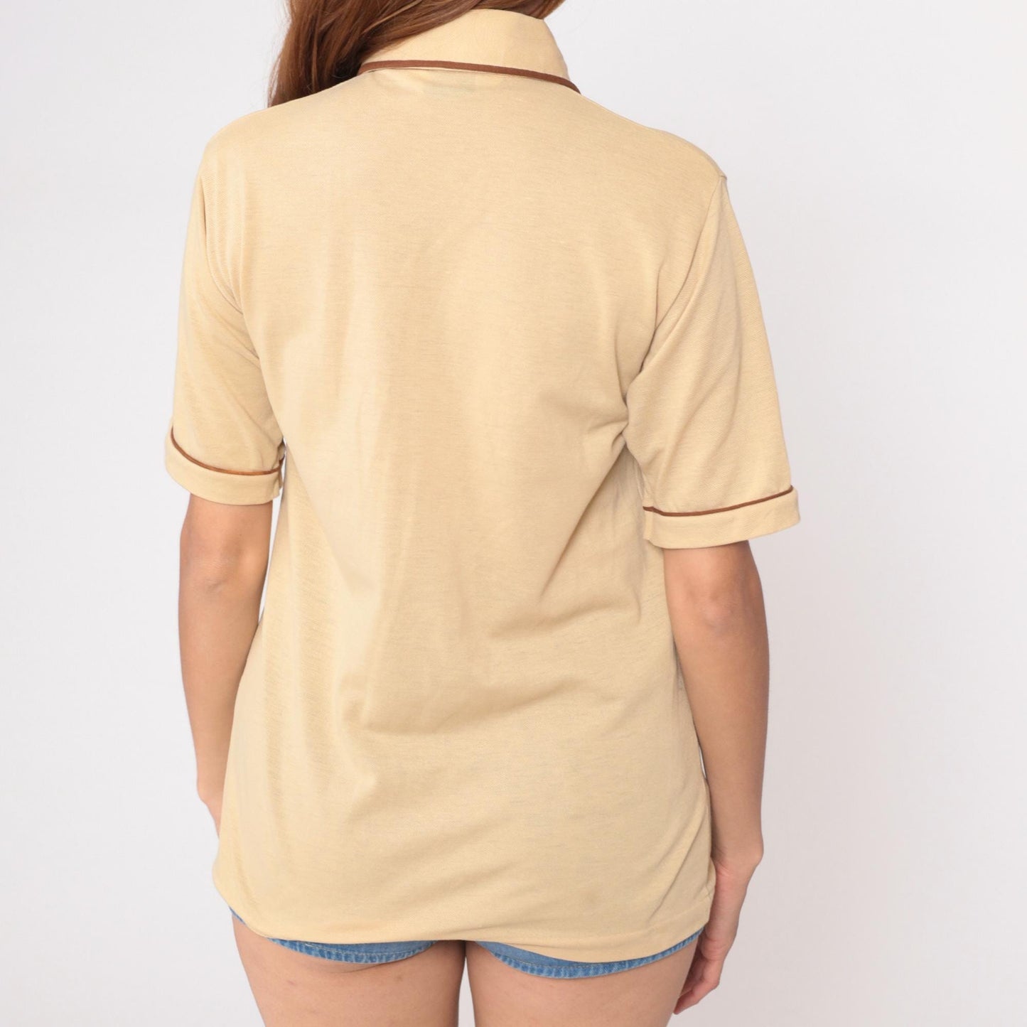 80s Grand Slam Munsingwear Polo Shirt Pale Yellow Brown Piping Medium