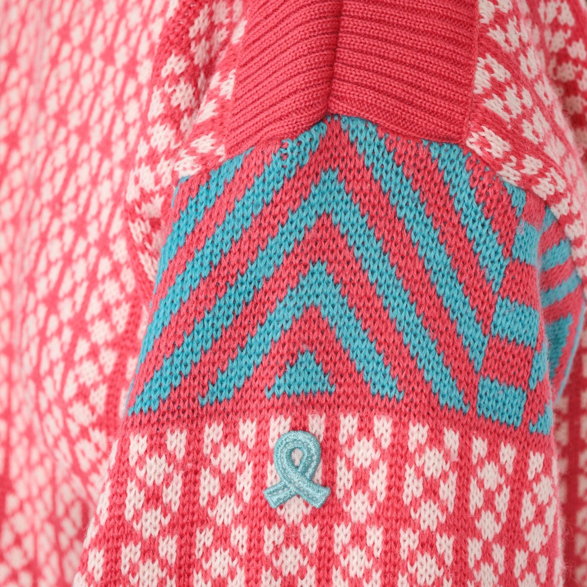 80s Demetre Wool Fair Isle Sweater Pink Geometric Boat Neck Medium M