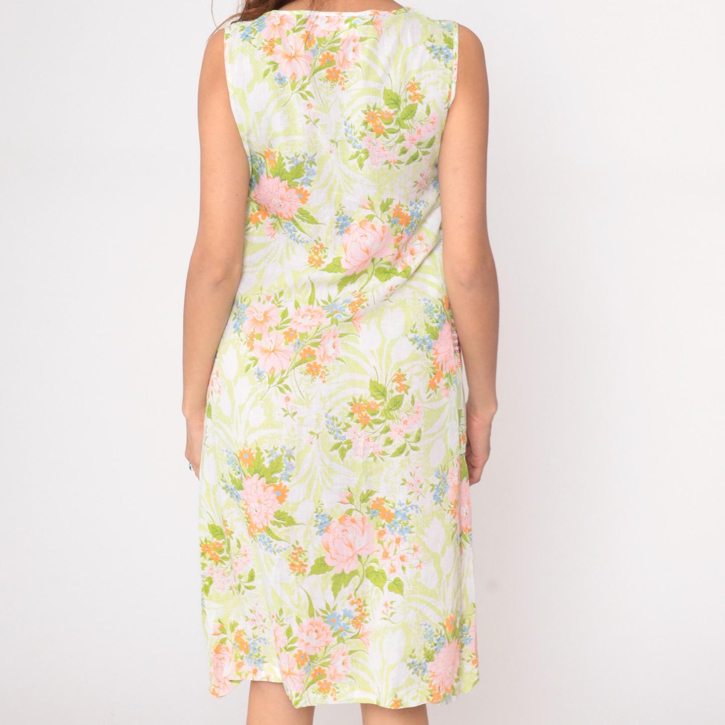 70s JC Penney Floral Maxi Dress Square Neck Smocked Yoke White Extra Small XS