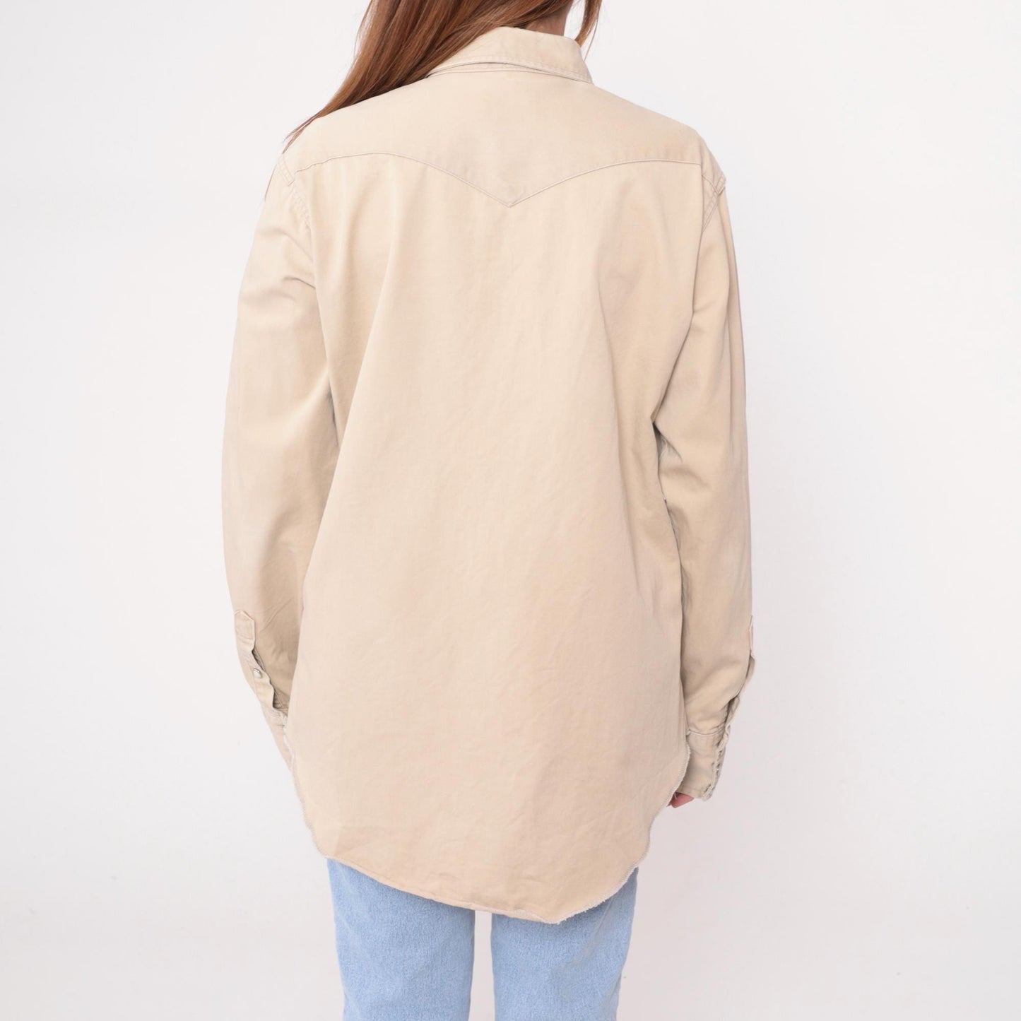 90s Wrangler Western Shirt Beige Cotton Pearl Snap Workwear Extra Large XL