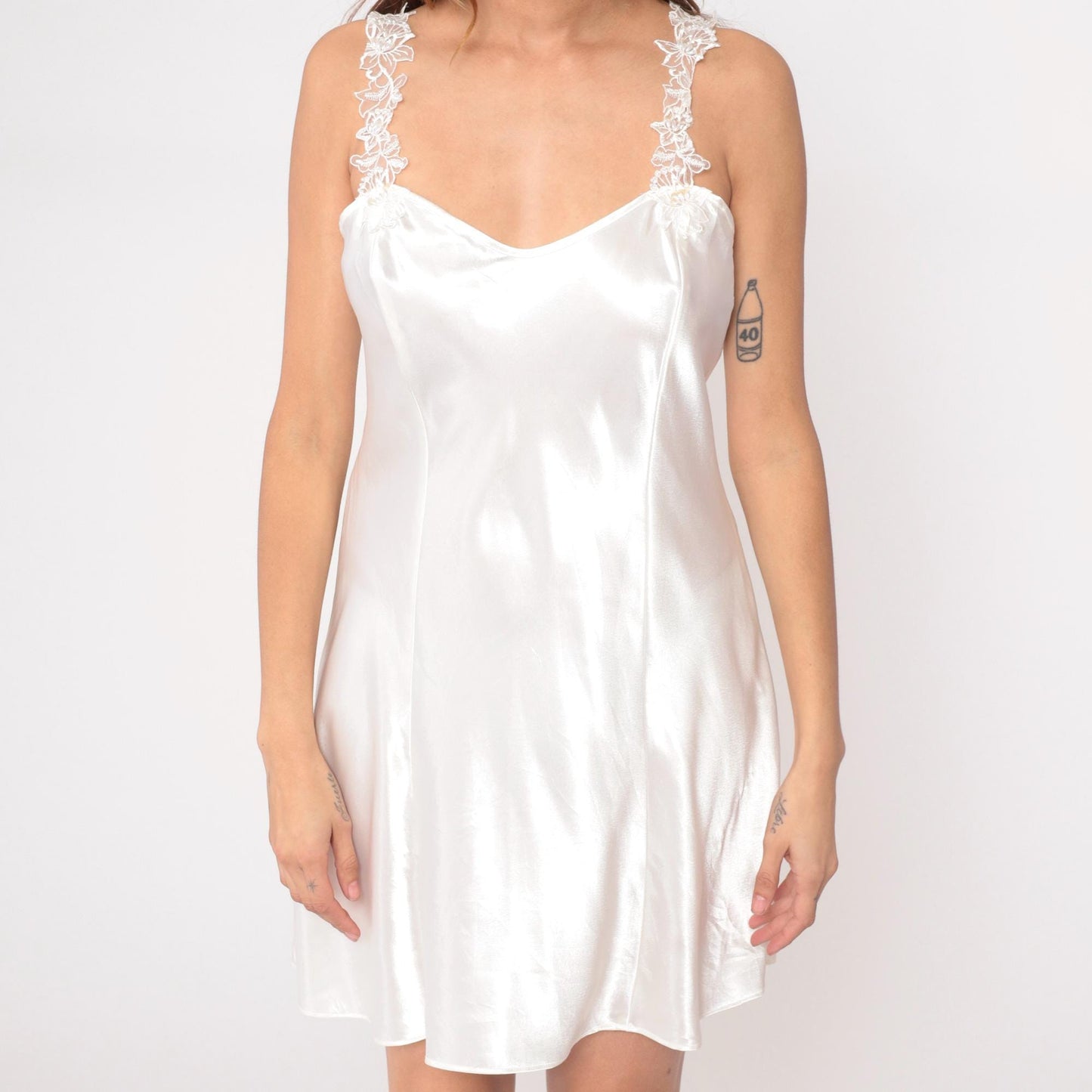 90s California Dynasty White Slip Dress Lace Sweetheart Knee Length Large L