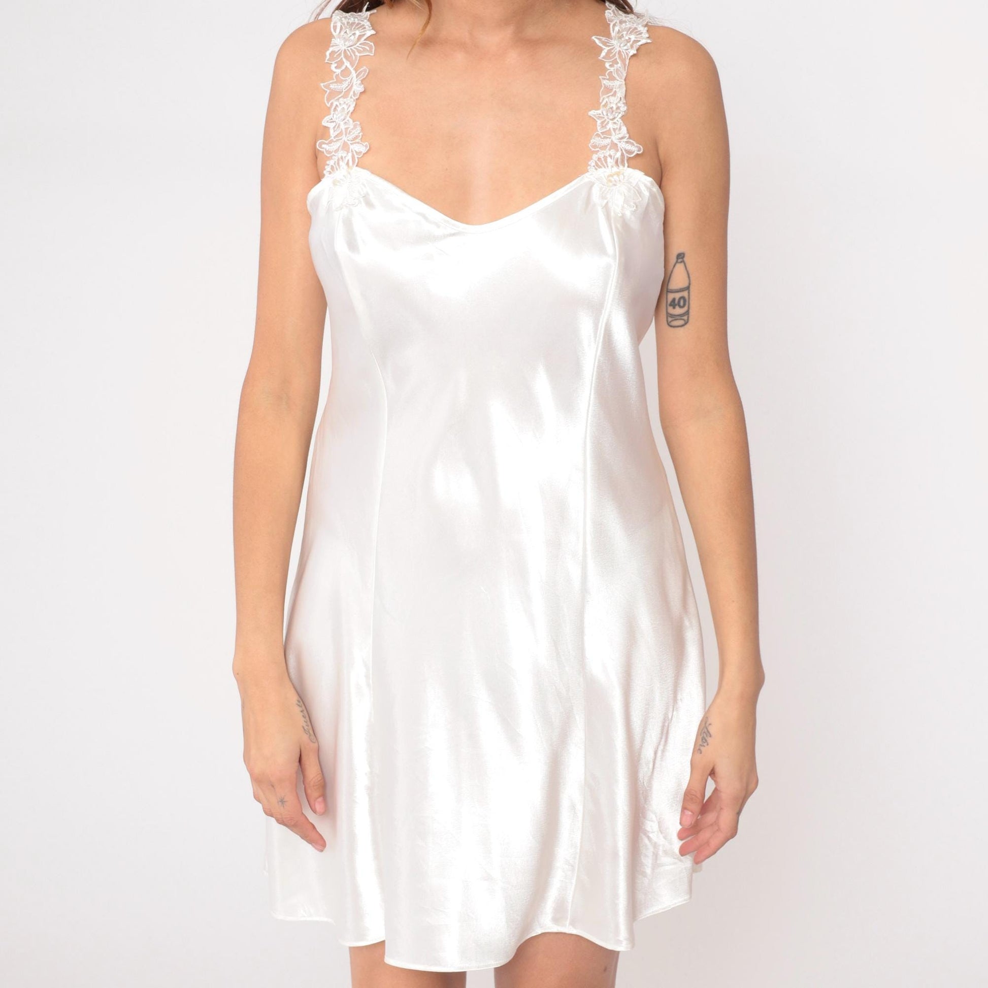 90s California Dynasty White Slip Dress Lace Sweetheart Knee Length Large L