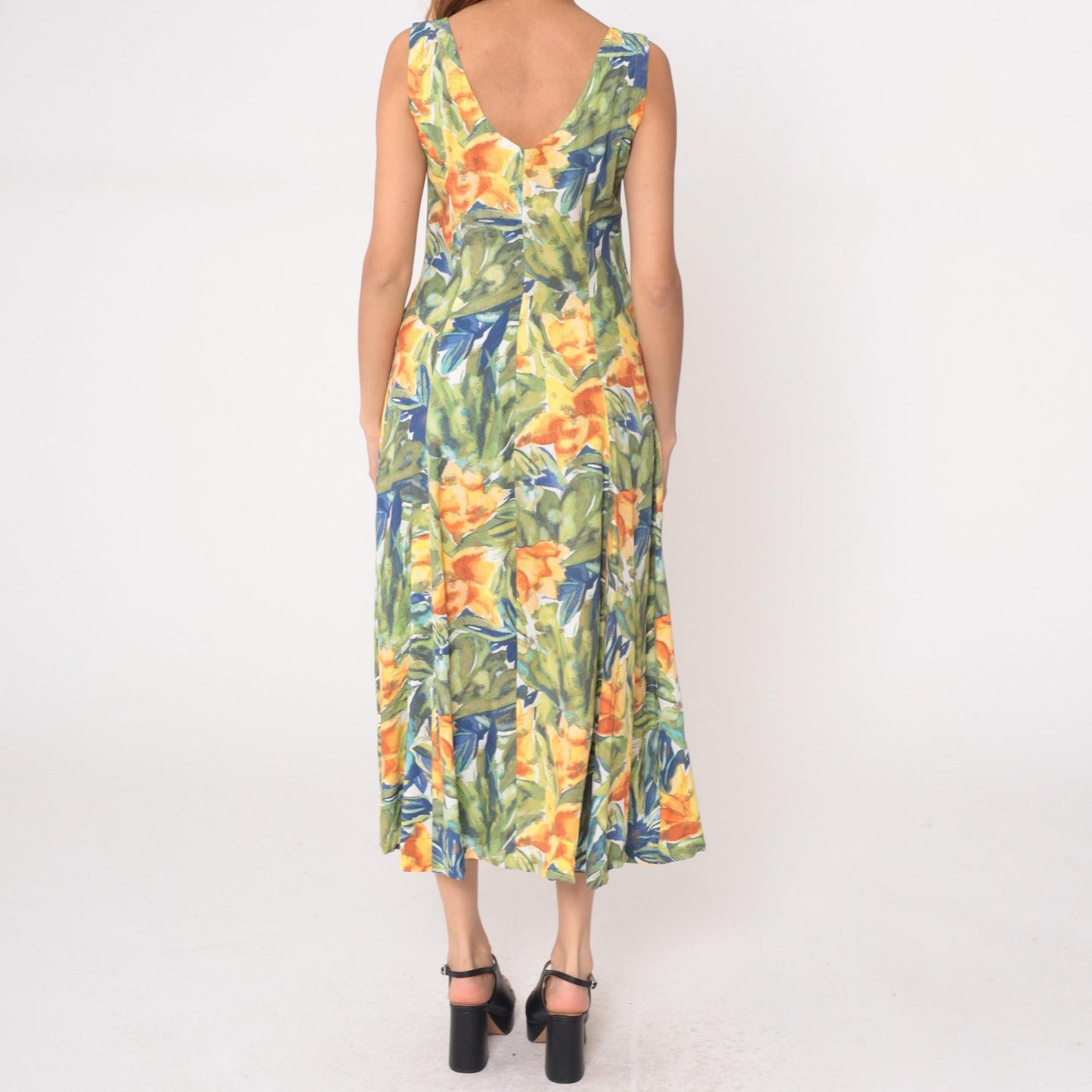 90s The Limited Tropical Floral Maxi Dress Button Front Sleeveless Medium