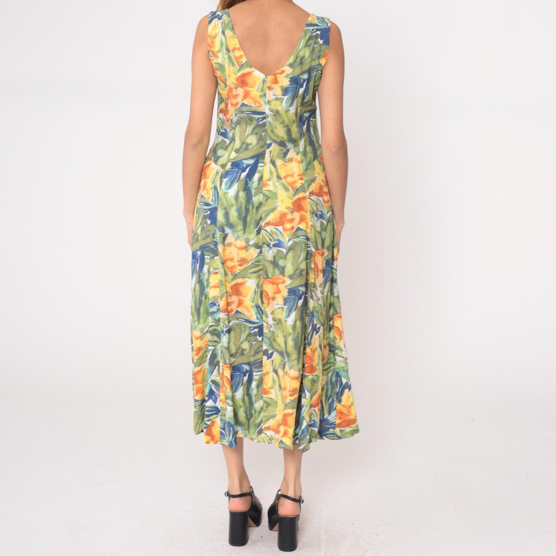 90s The Limited Tropical Floral Maxi Dress Button Front Sleeveless Medium
