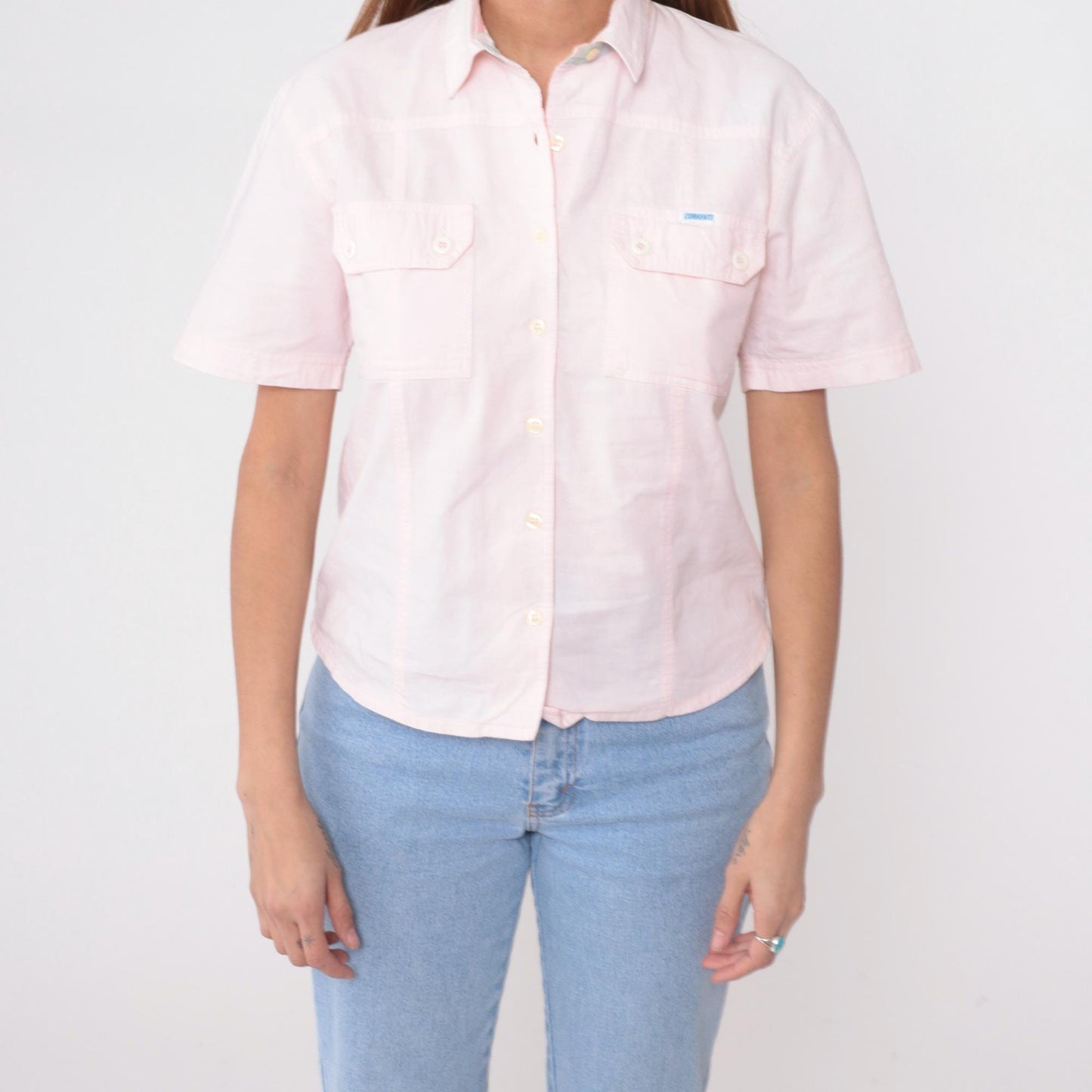 90s Currents Pink Polo Shirt Short Sleeve Chest Pockets Small