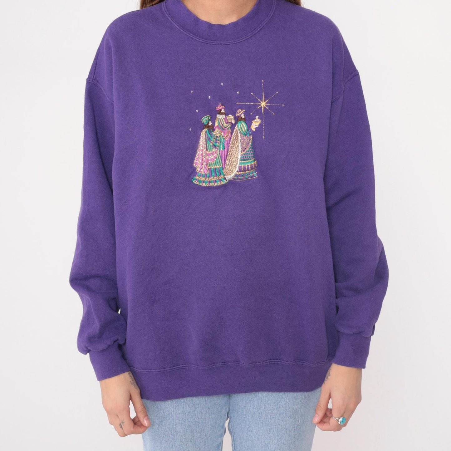 90s Peanut Butter and Jelly Purple Sweatshirt Three Wise Men Embroidered Large L