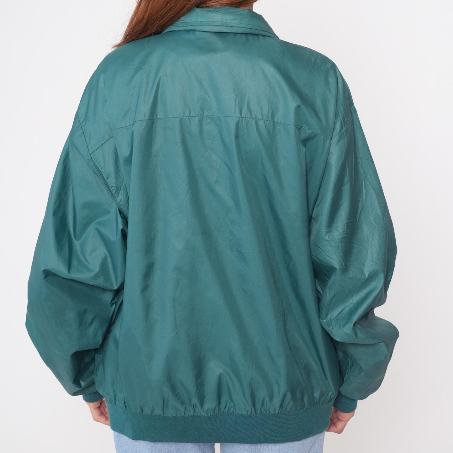 90s Izod Club Teal Windbreaker Jacket Nylon Zip Ribbed Collar Large L