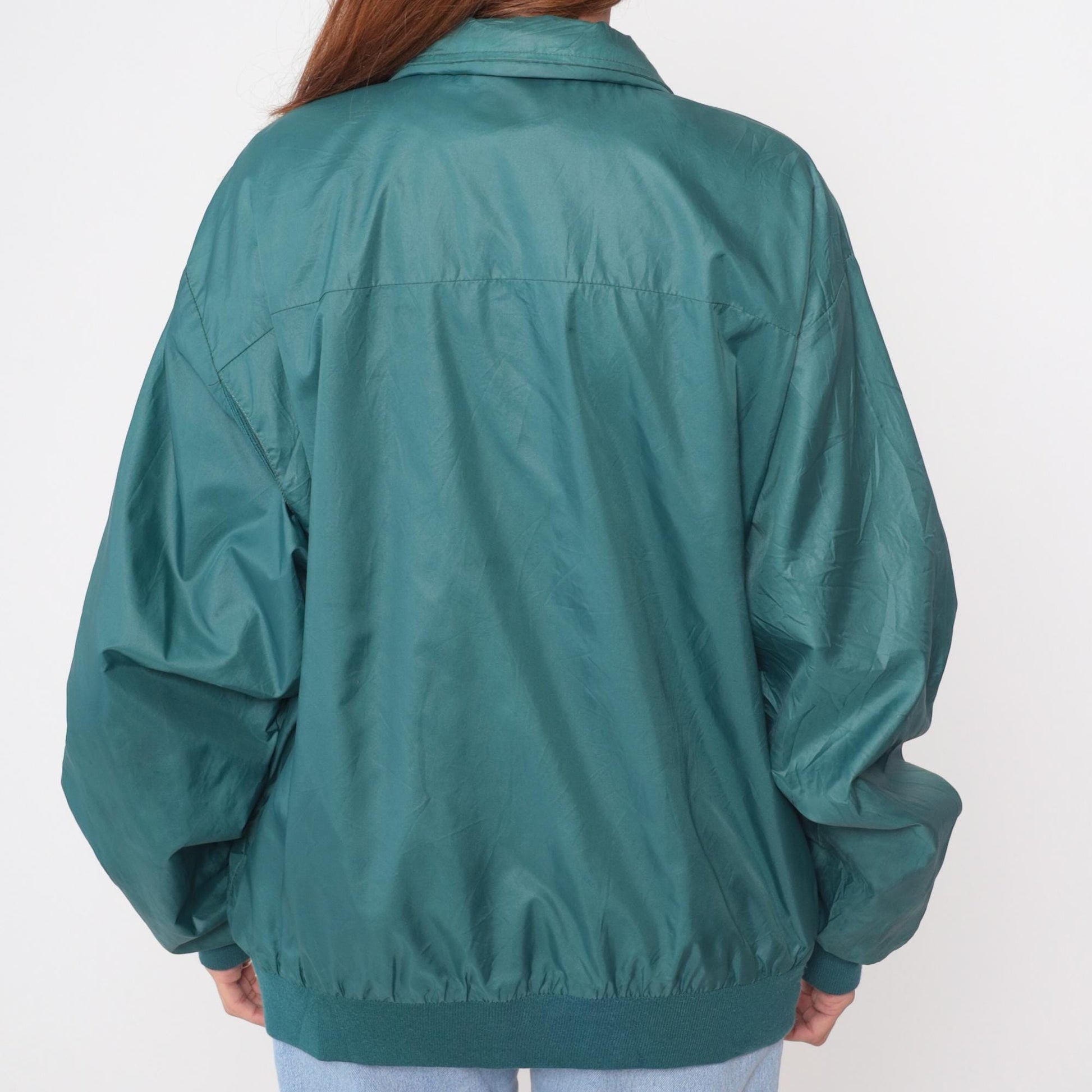 90s Izod Club Teal Windbreaker Jacket Nylon Zip Ribbed Collar Large L