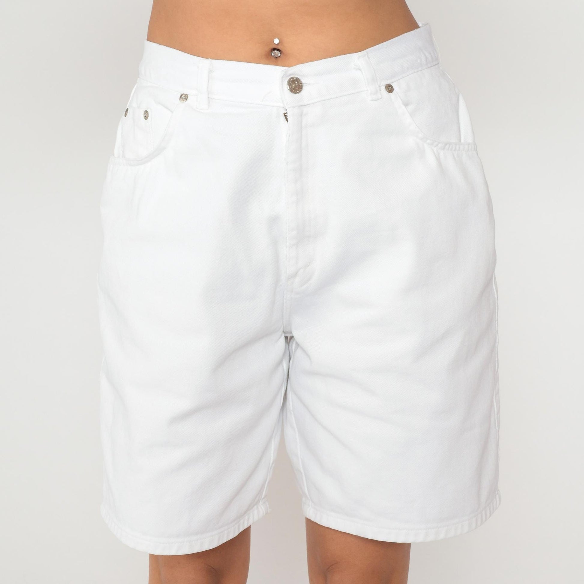 90s American Weekend White Cotton Shorts High Waisted Button Fly Large L