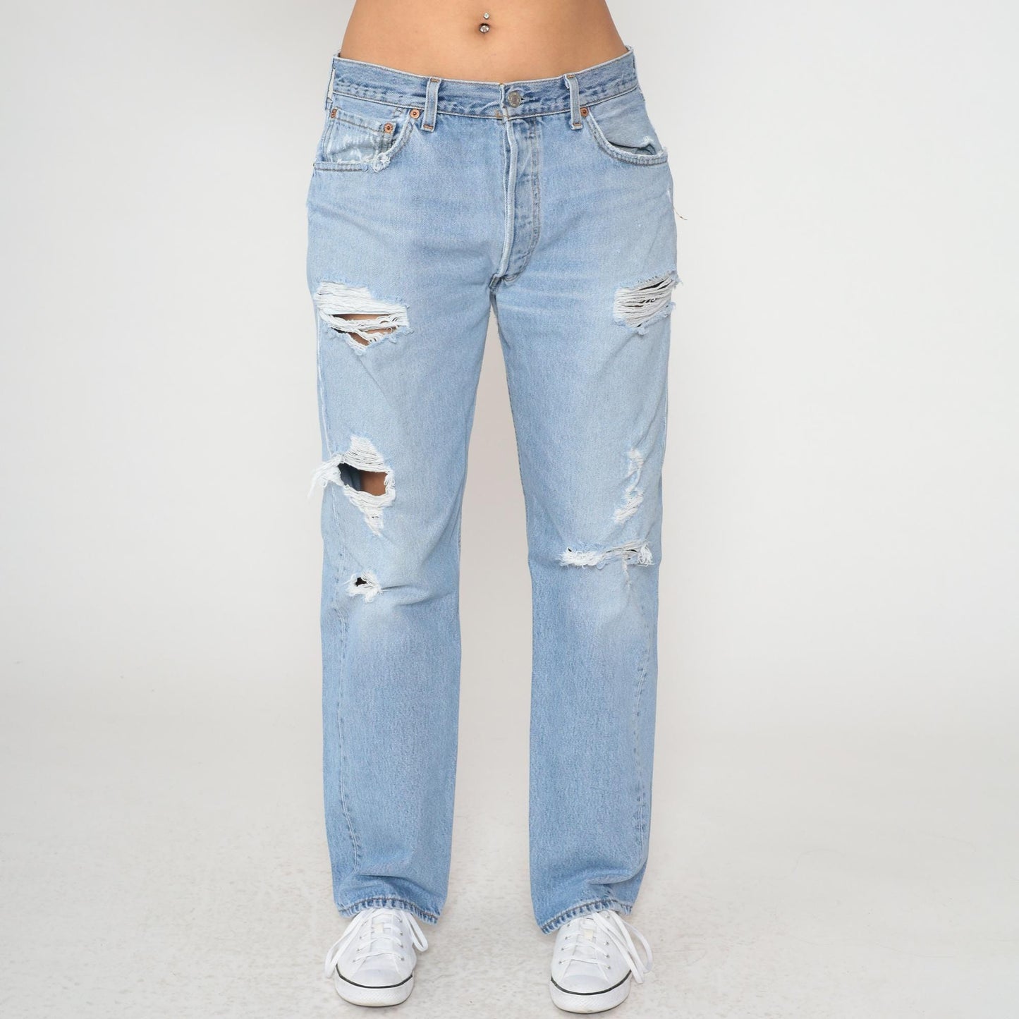 90s Levi's 501 Light Blue Distressed Denim Jeans Straight Leg 34
