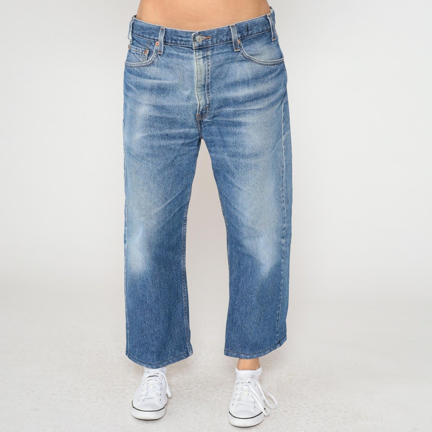 90s Levi's Wide Leg Cropped Jeans High Waisted Stone Wash Blue Denim Medium
