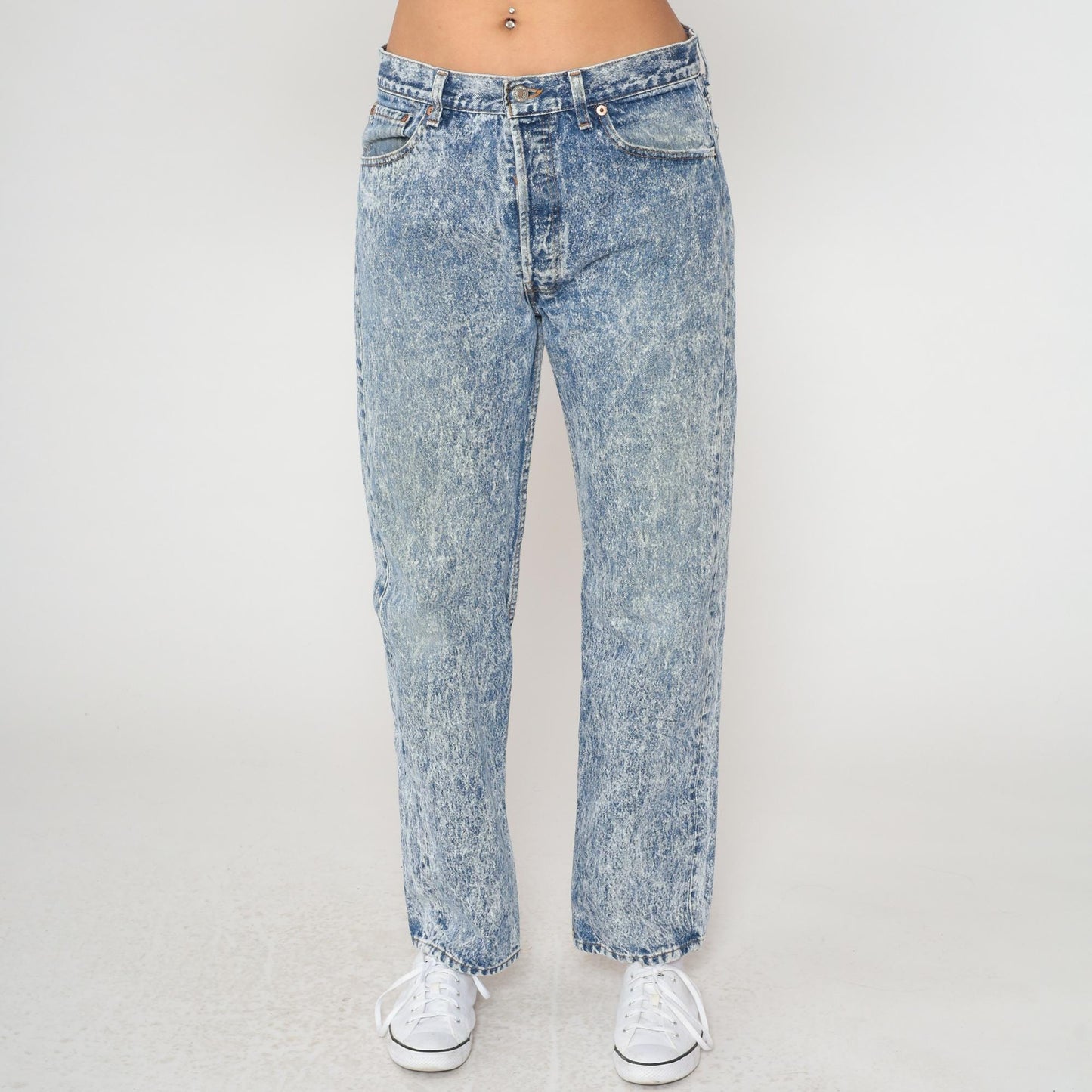 90s Levi's 501 Acid Wash Jeans High Waisted Straight Leg Light Blue Large