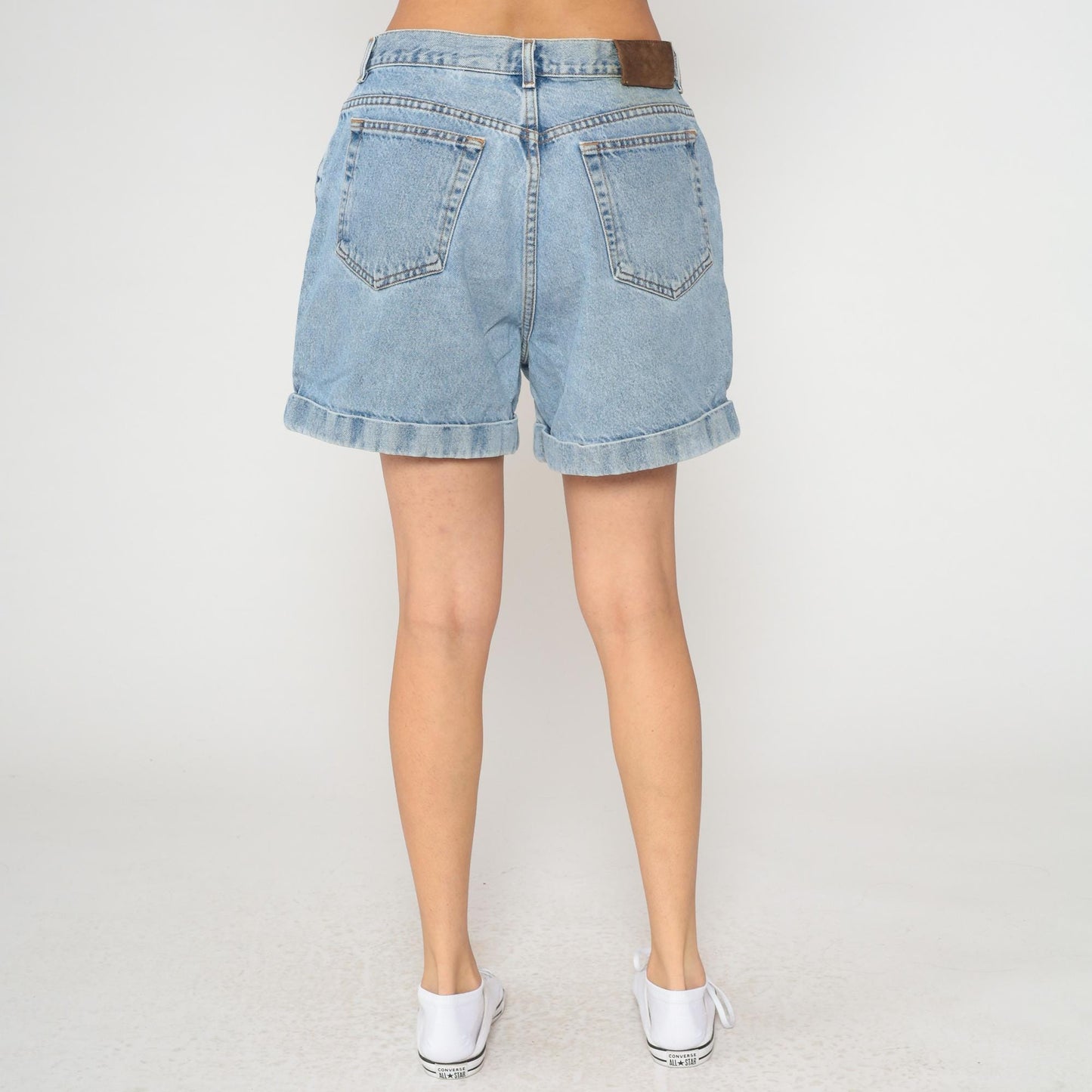 Calvin Klein 90s High Rise Denim Shorts Light Wash Blue Button Fly Large