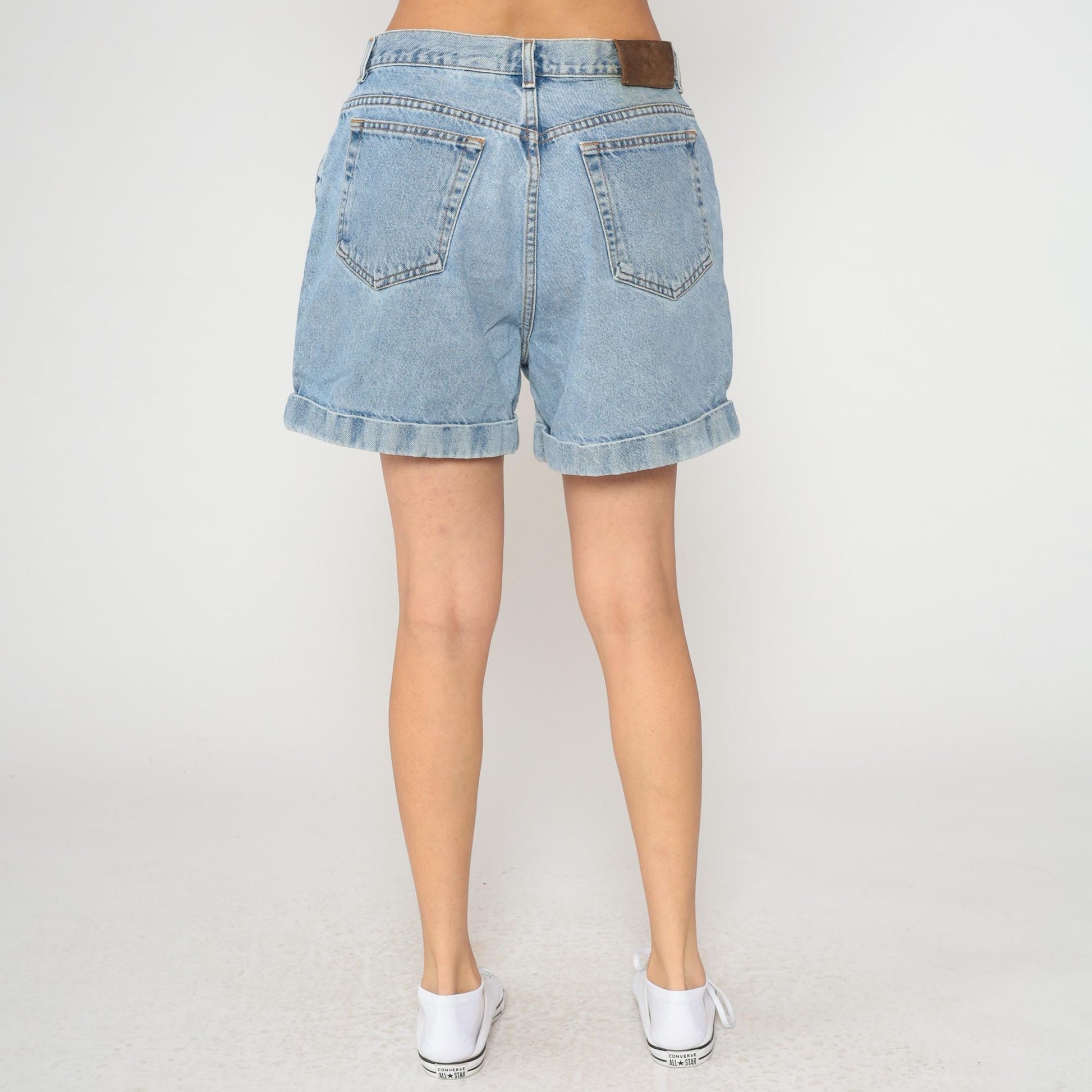 Calvin Klein 90s High Rise Denim Shorts Light Wash Blue Button Fly Large
