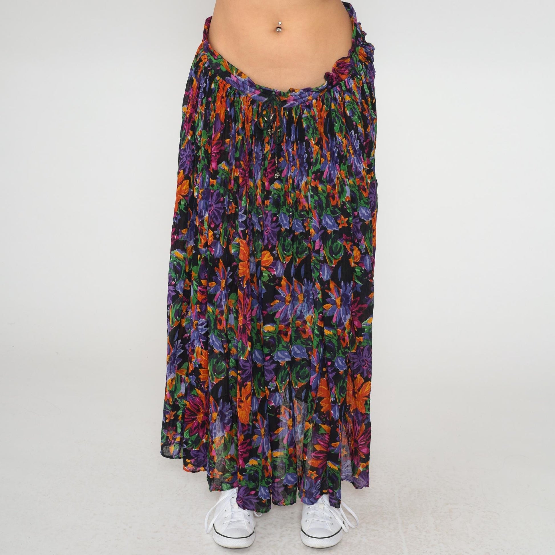 90s Short Circuit Floral Maxi Skirt Gauze Tiered Elastic Waist Medium Large