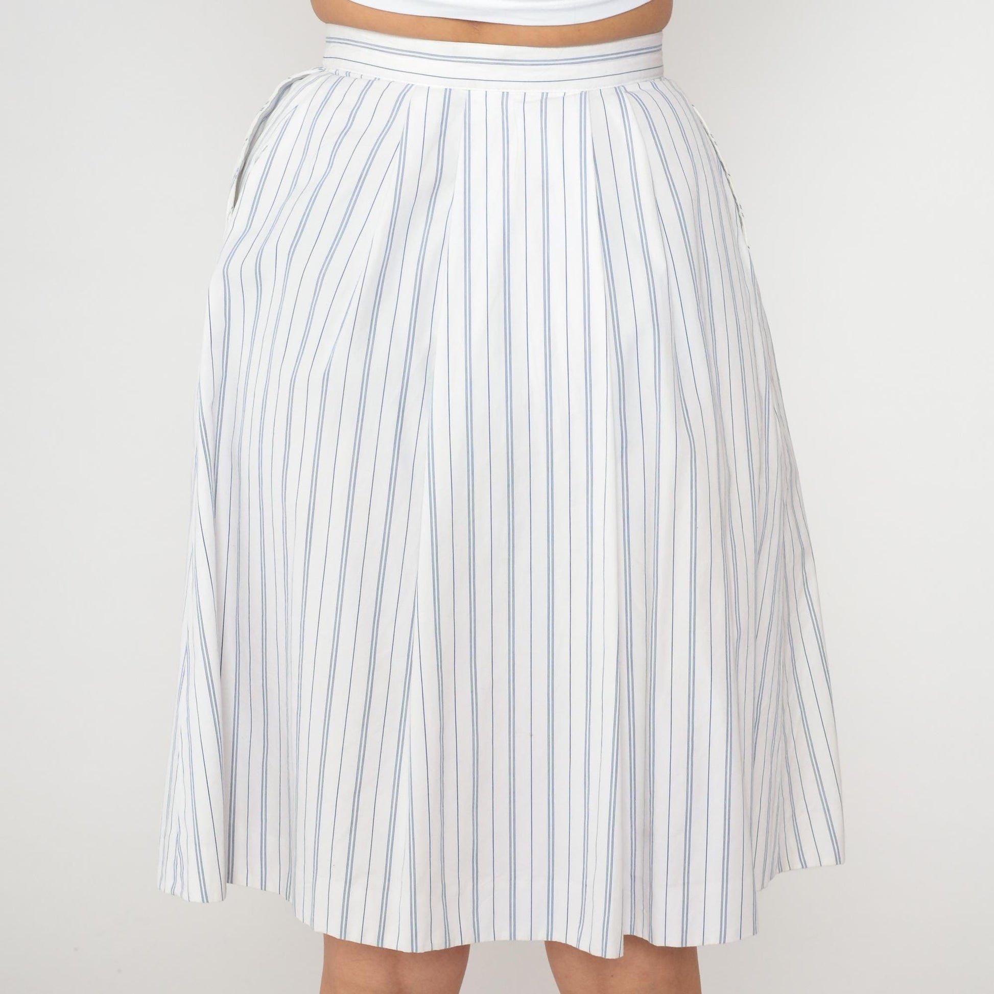 90s Hunters Run White Blue Striped A-Line Skirt Cotton Extra Small XS