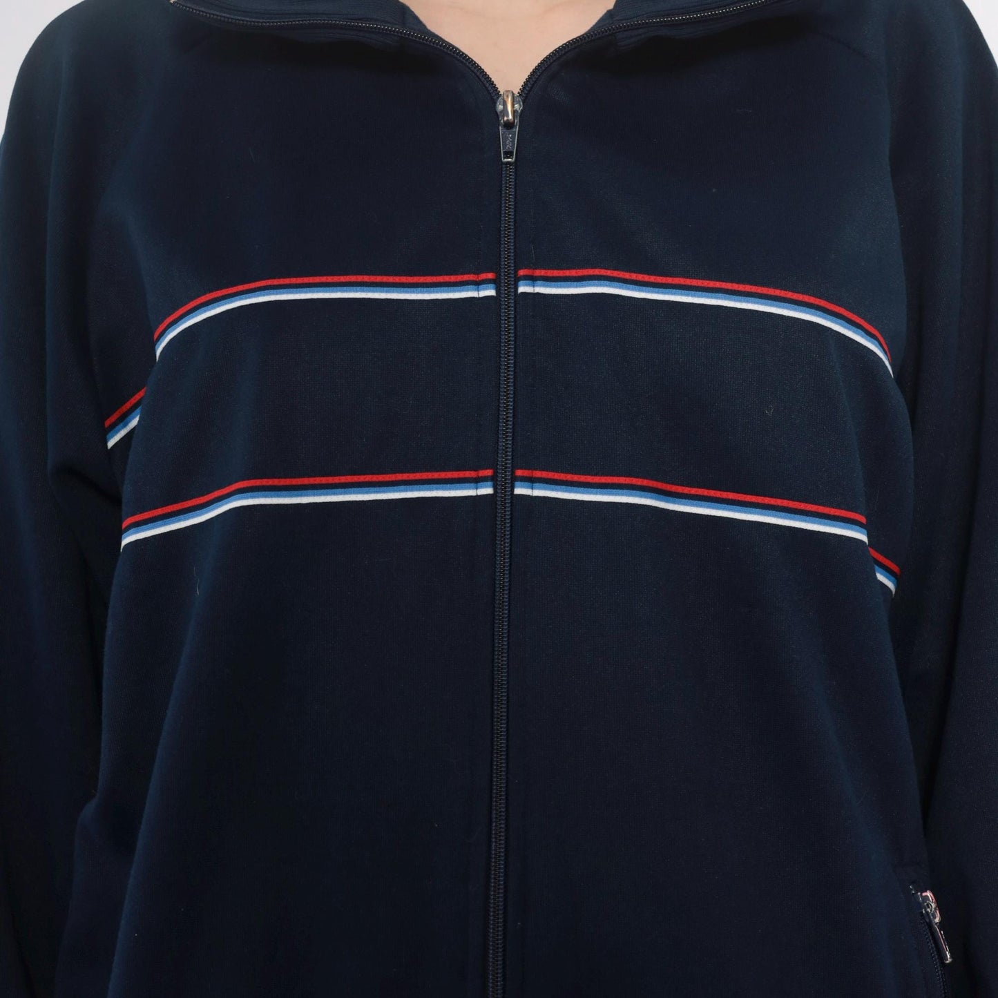 80s The Sports Scene Navy Track Jacket Striped Raglan Zip Large L