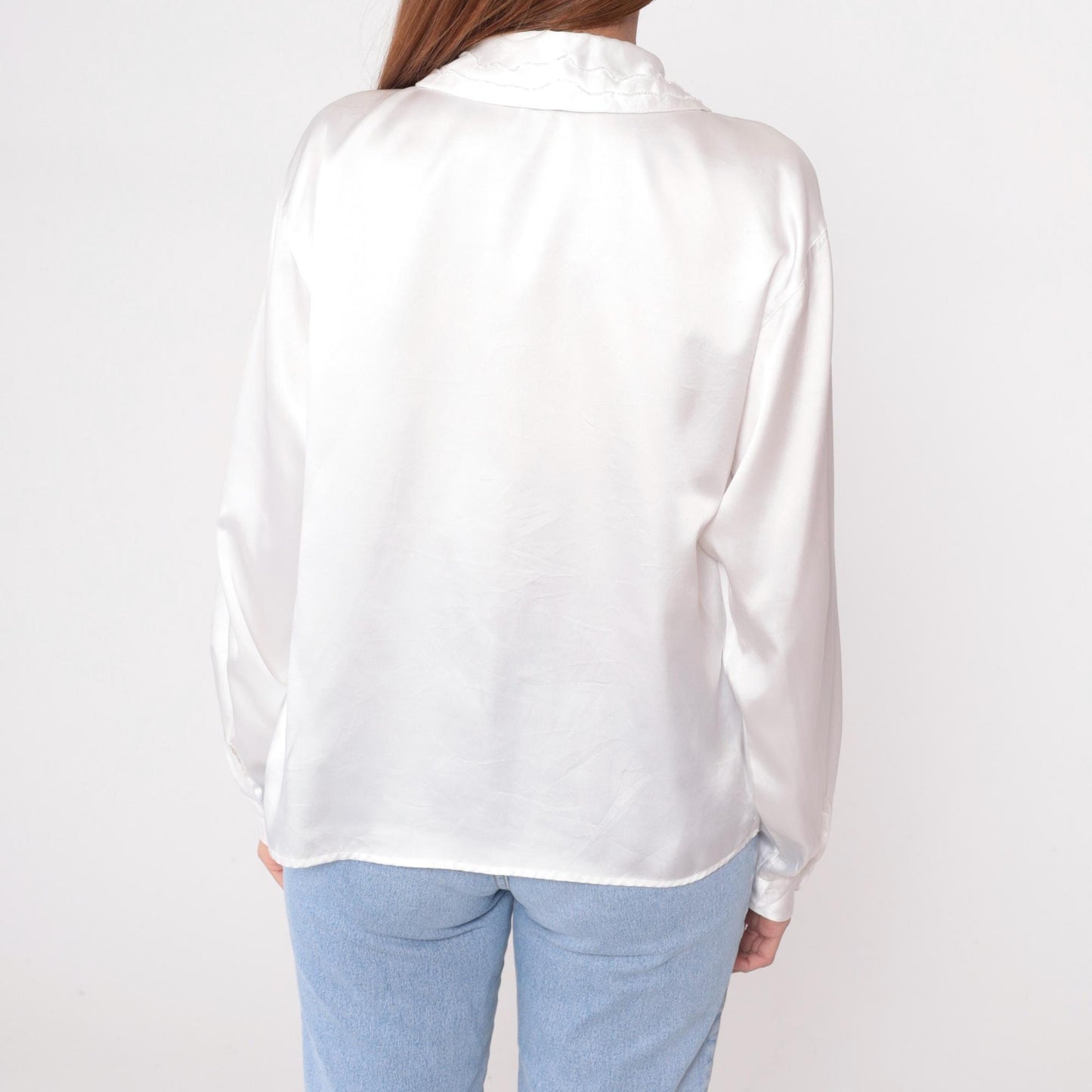 90s Charlotte van Horne White Peter Pan Collar Blouse Long Sleeve Large L